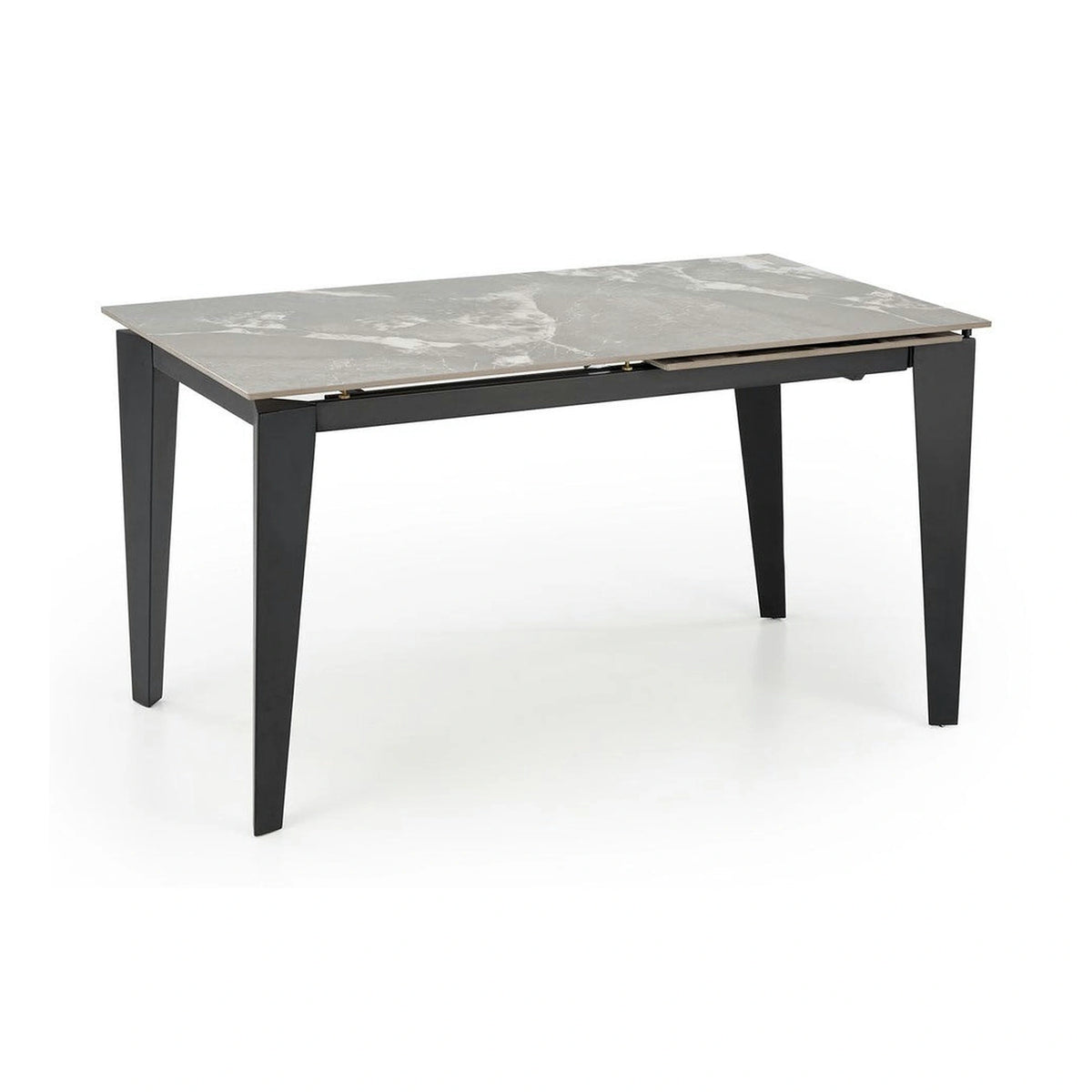 Masa extensibila FELIX, gri cu efect de marmura/negru, piatra sinterizata/metal, 141-201x81x76 cm