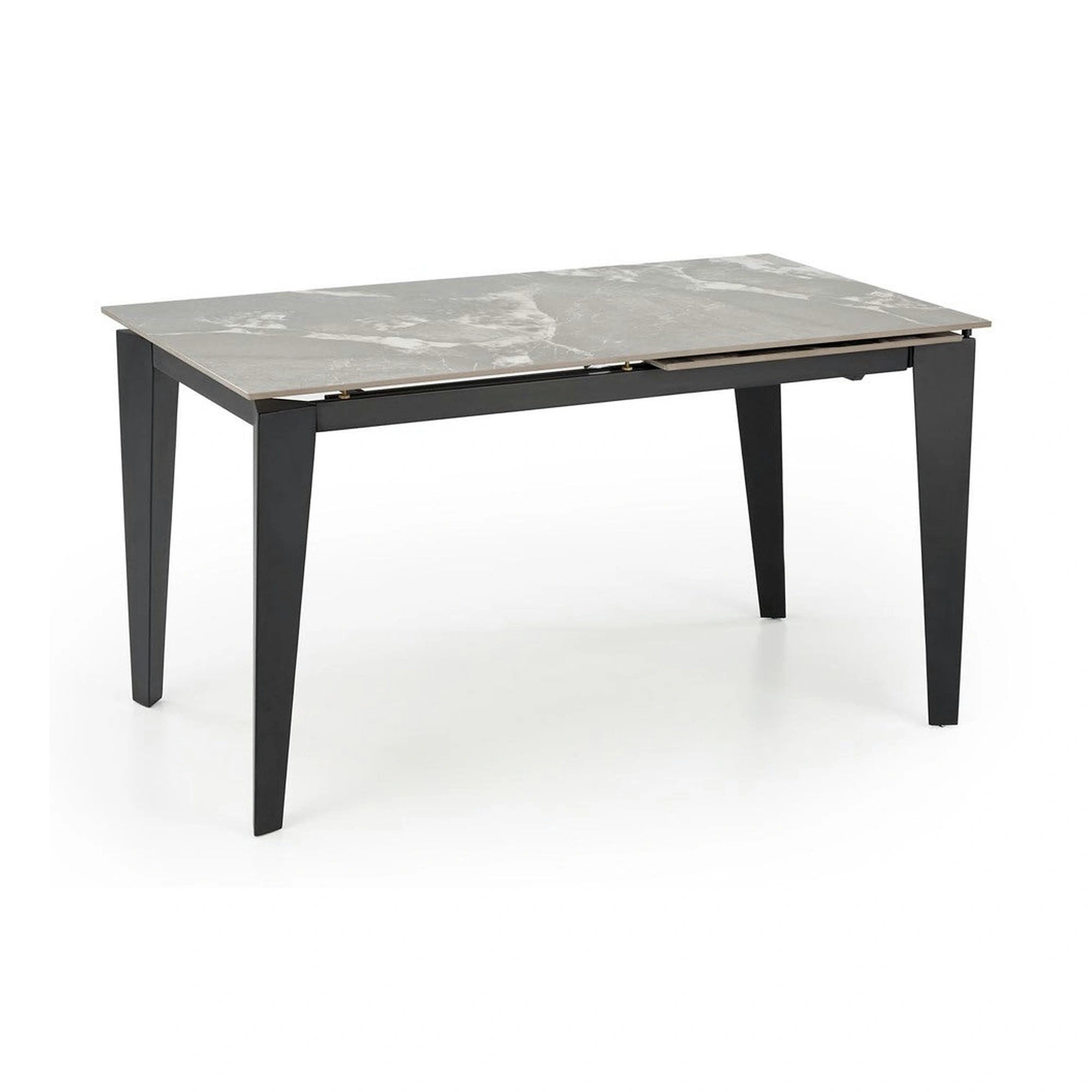 Masa extensibila FELIX, gri cu efect de marmura/negru, piatra sinterizata/metal, 141-201x81x76 cm