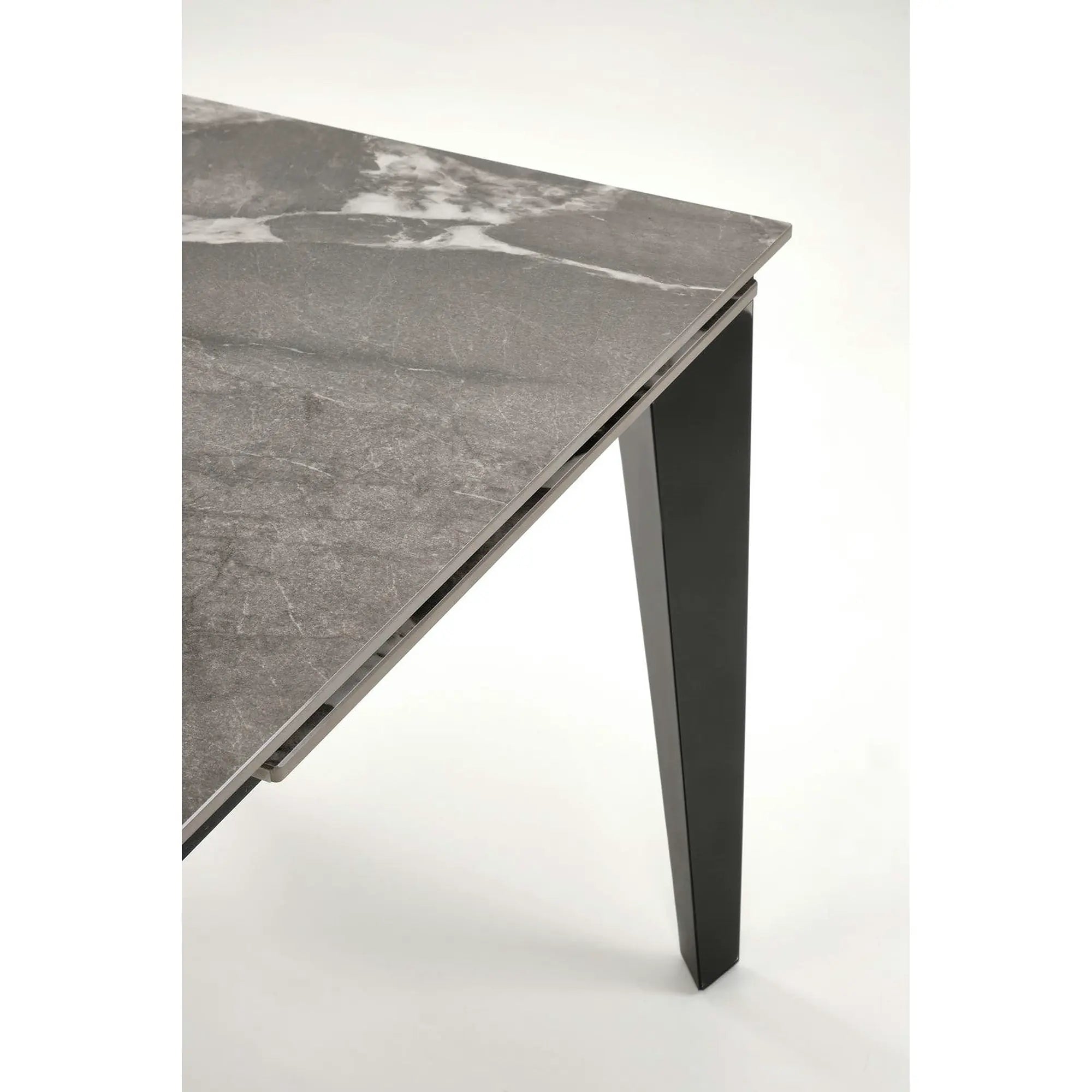 Masa extensibila FELIX, gri cu efect de marmura/negru, piatra sinterizata/metal, 141-201x81x76 cm