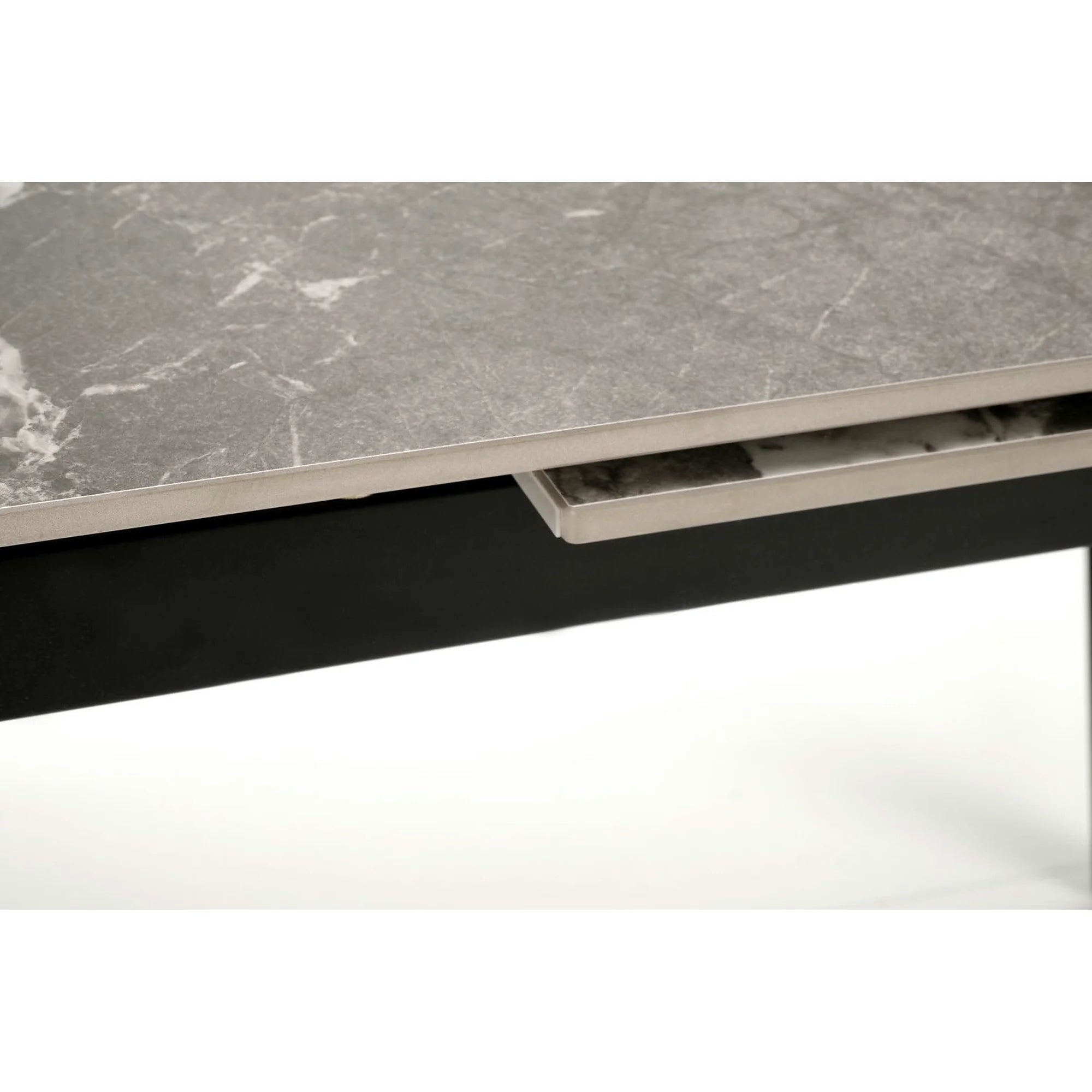 Masa extensibila FELIX, gri cu efect de marmura/negru, piatra sinterizata/metal, 141-201x81x76 cm