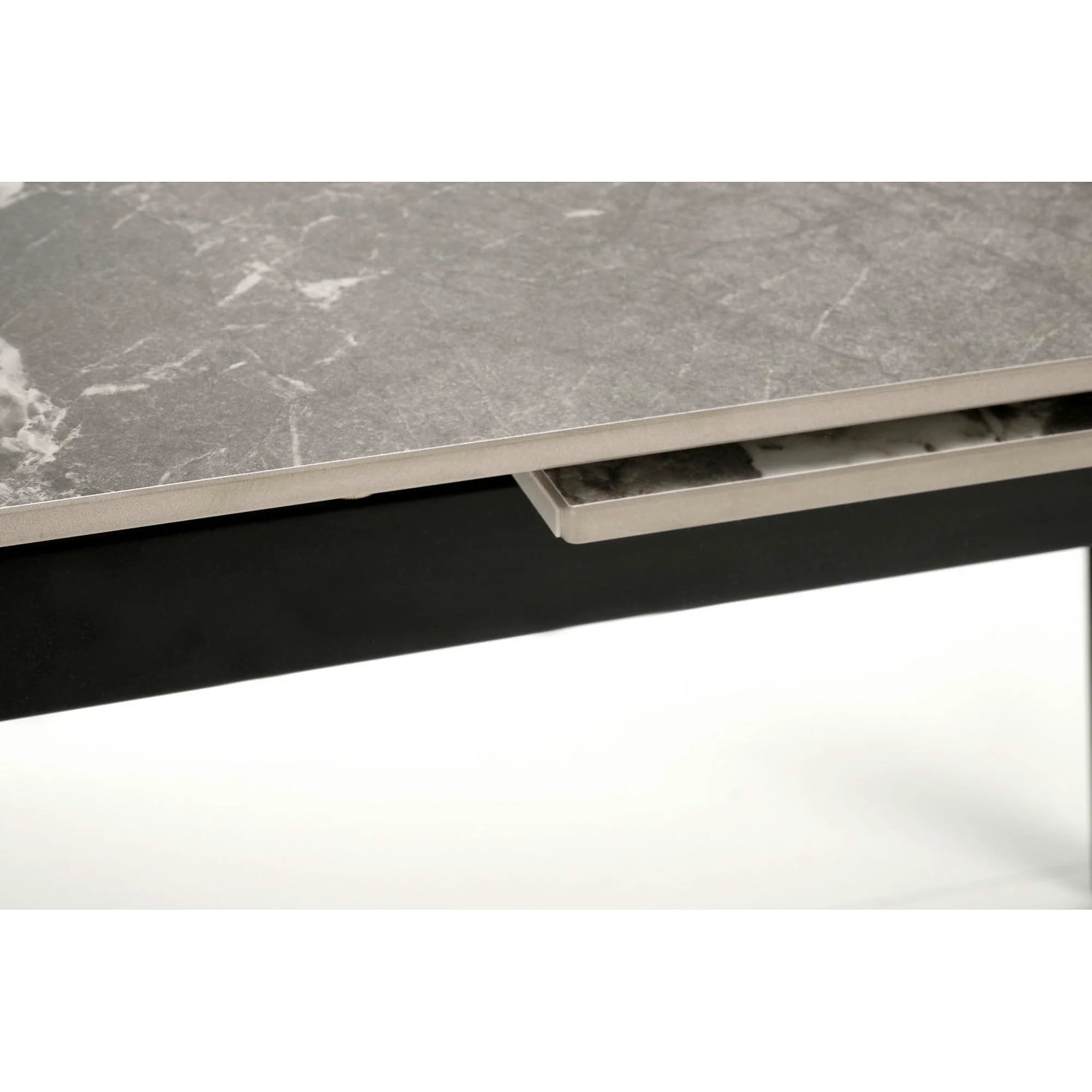 Masa extensibila FELIX, gri cu efect de marmura/negru, piatra sinterizata/metal, 141-201x81x76 cm