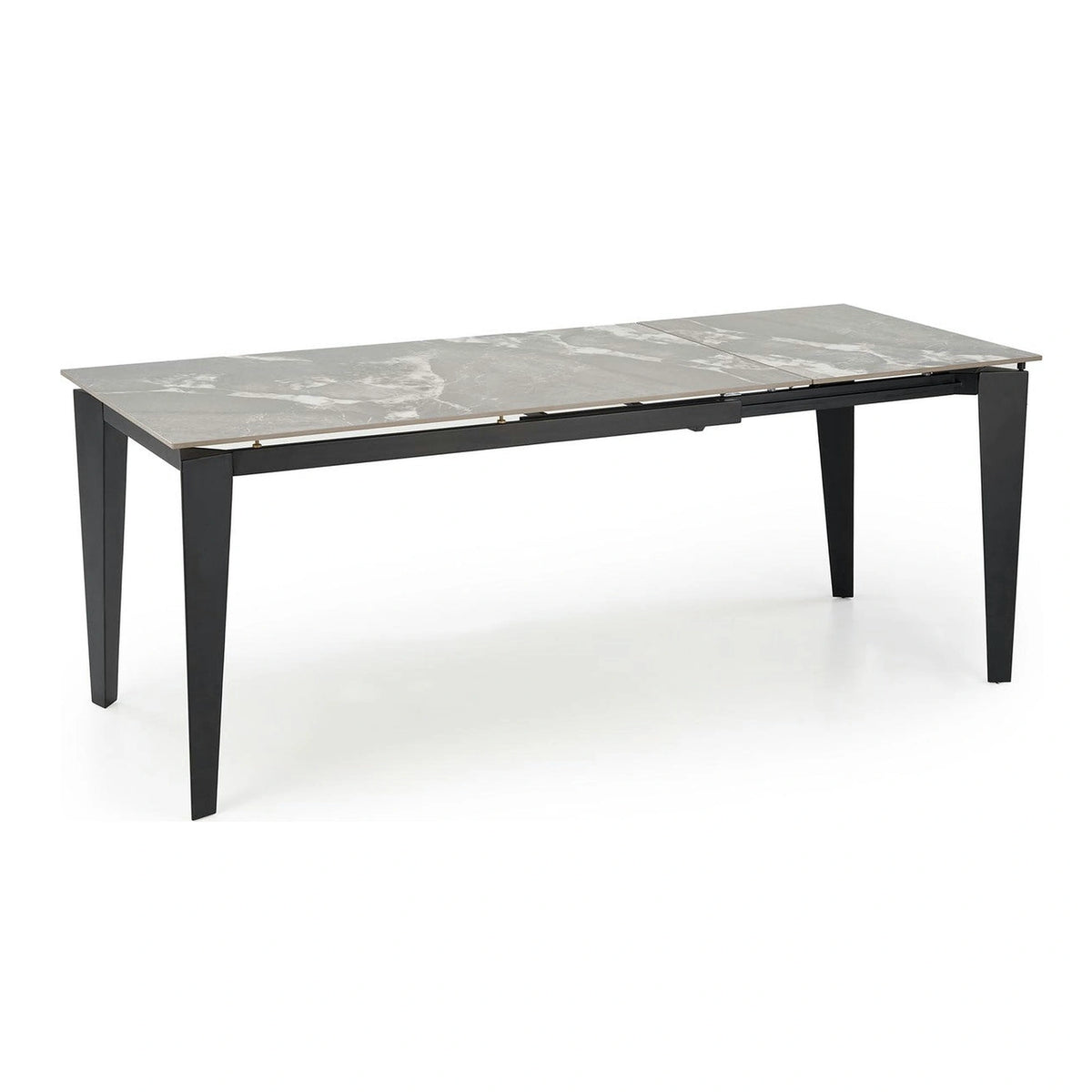 Masa extensibila FELIX, gri cu efect de marmura/negru, piatra sinterizata/metal, 141-201x81x76 cm