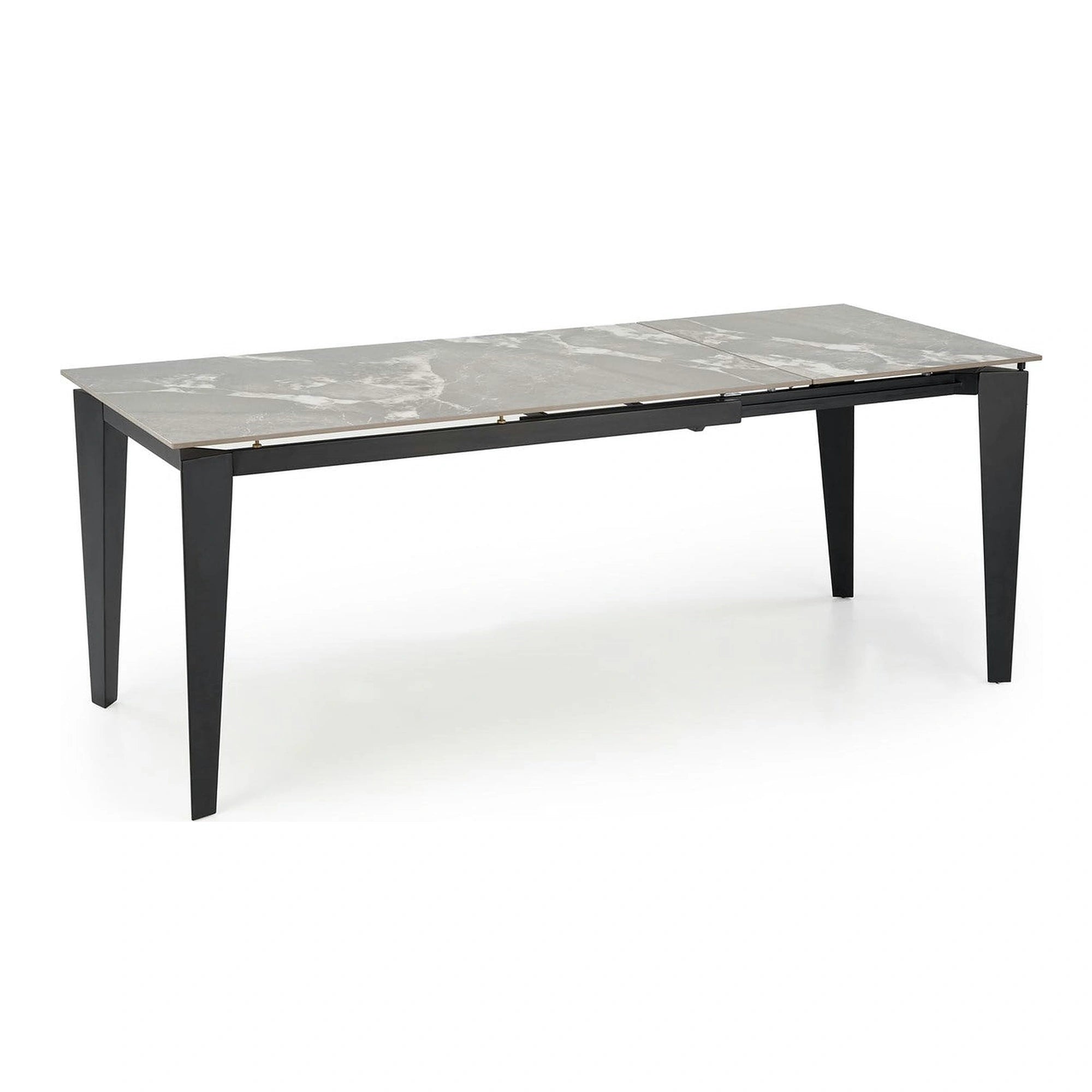Masa extensibila FELIX, gri cu efect de marmura/negru, piatra sinterizata/metal, 141-201x81x76 cm