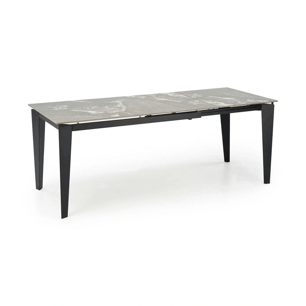 Masa extensibila FELIX, gri cu efect de marmura/negru, piatra sinterizata/metal, 141-201x81x76 cm