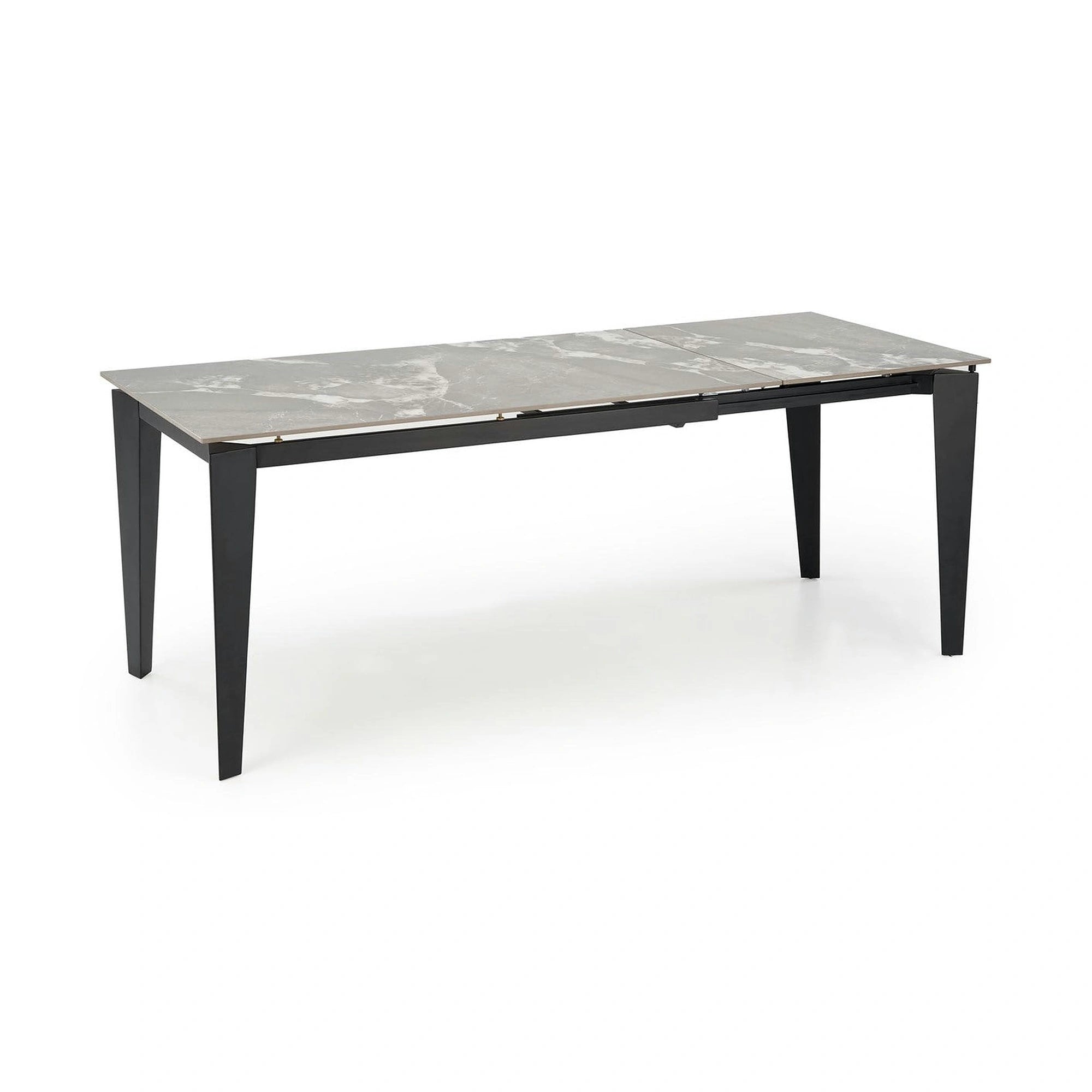Masa extensibila FELIX, gri cu efect de marmura/negru, piatra sinterizata/metal, 141-201x81x76 cm