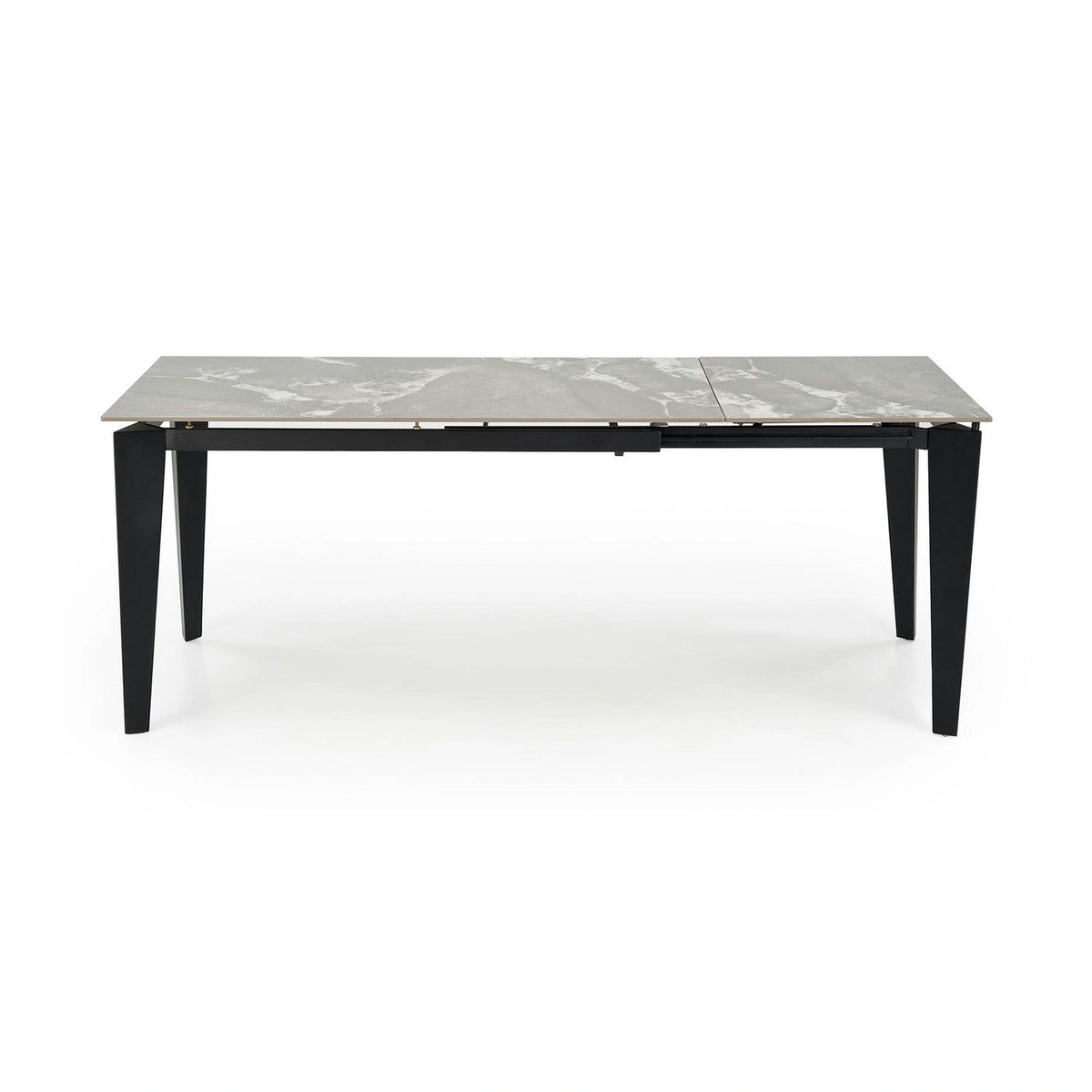 Masa extensibila FELIX, gri cu efect de marmura/negru, piatra sinterizata/metal, 141-201x81x76 cm