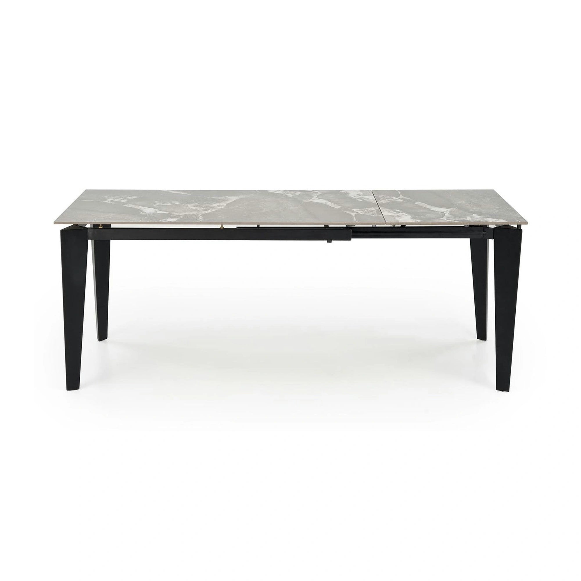 Masa extensibila FELIX, gri cu efect de marmura/negru, piatra sinterizata/metal, 141-201x81x76 cm