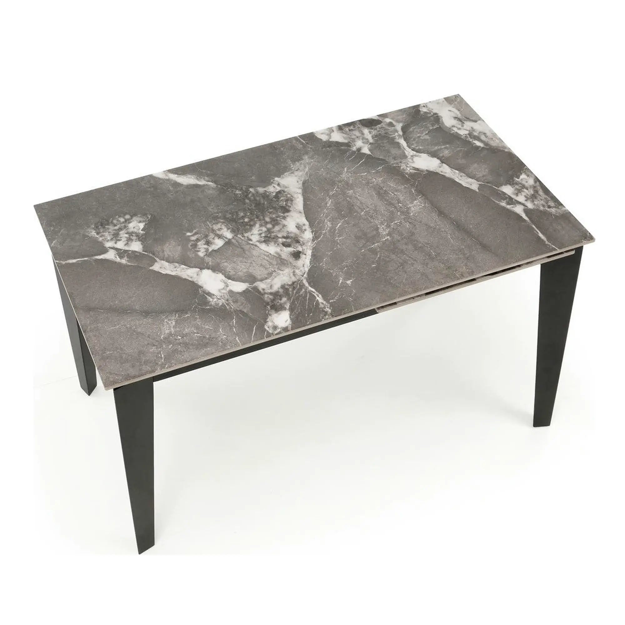 Masa extensibila FELIX, gri cu efect de marmura/negru, piatra sinterizata/metal, 141-201x81x76 cm