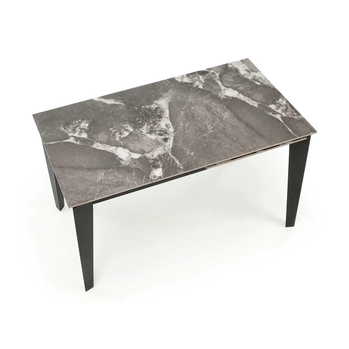 Masa extensibila FELIX, gri cu efect de marmura/negru, piatra sinterizata/metal, 141-201x81x76 cm