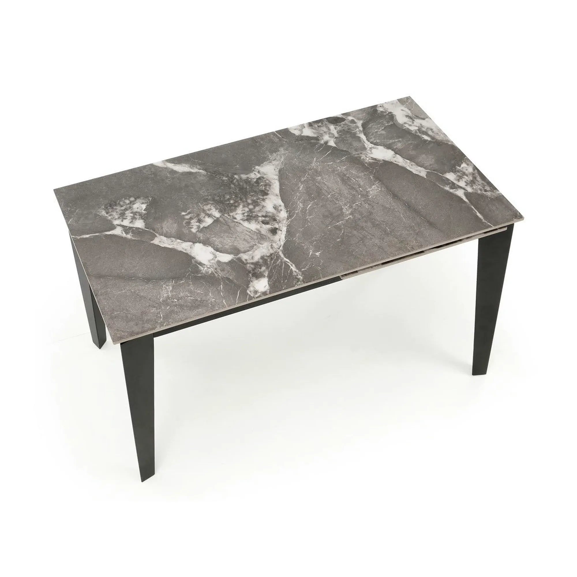 Masa extensibila FELIX, gri cu efect de marmura/negru, piatra sinterizata/metal, 141-201x81x76 cm