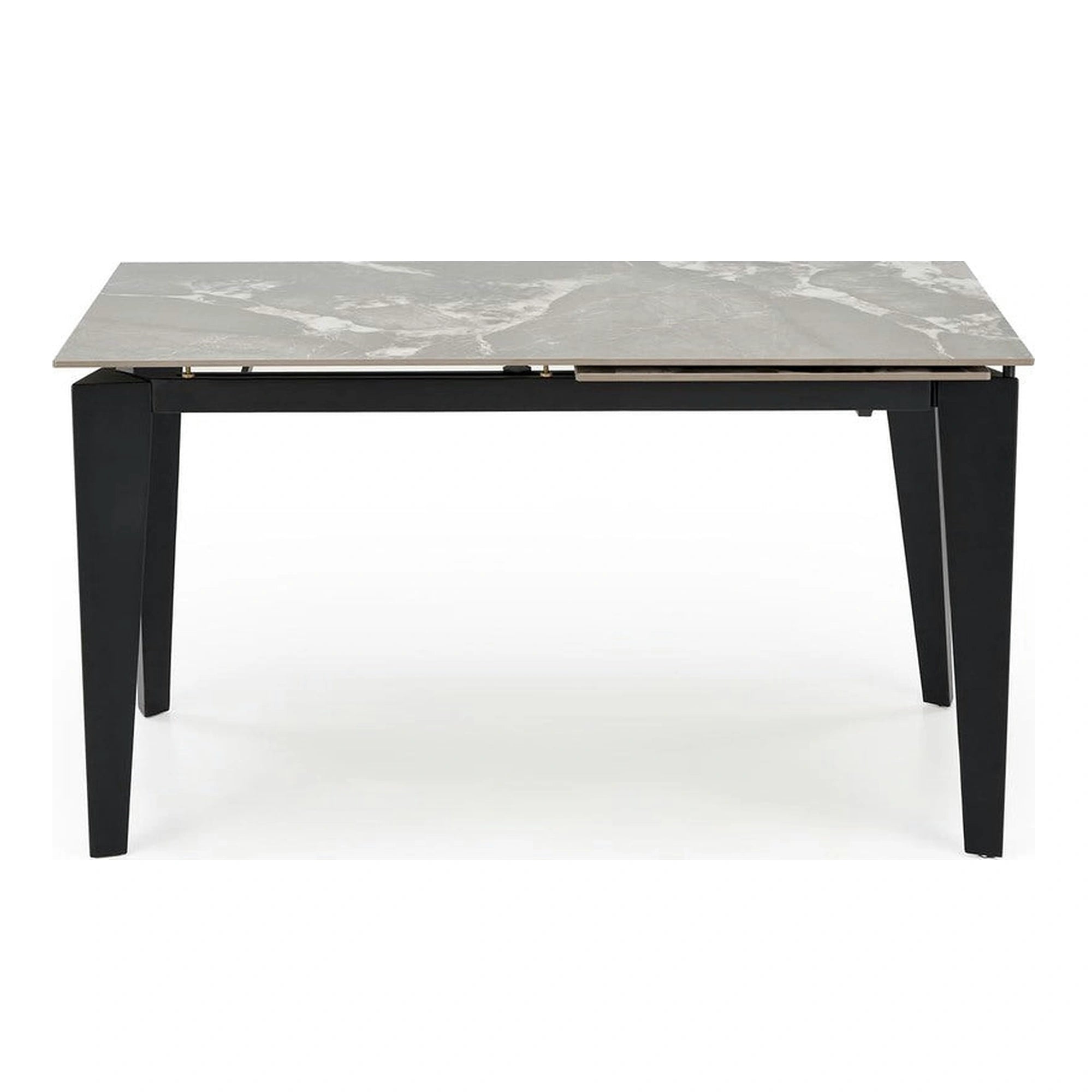 Masa extensibila FELIX, gri cu efect de marmura/negru, piatra sinterizata/metal, 141-201x81x76 cm