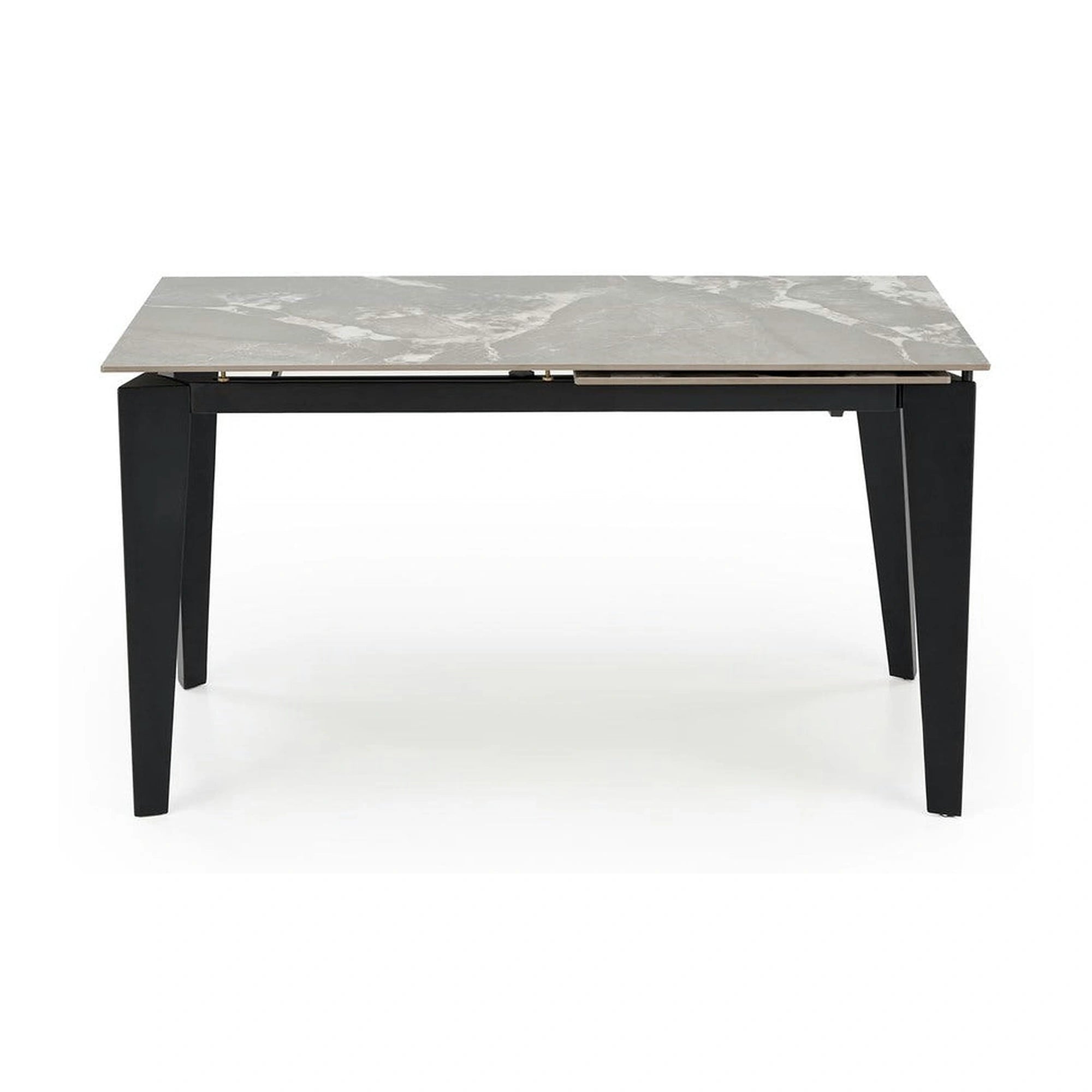 Masa extensibila FELIX, gri cu efect de marmura/negru, piatra sinterizata/metal, 141-201x81x76 cm