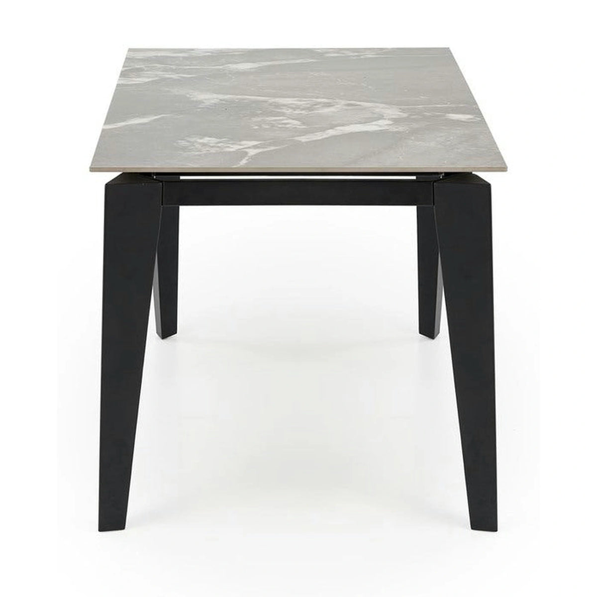 Masa extensibila FELIX, gri cu efect de marmura/negru, piatra sinterizata/metal, 141-201x81x76 cm