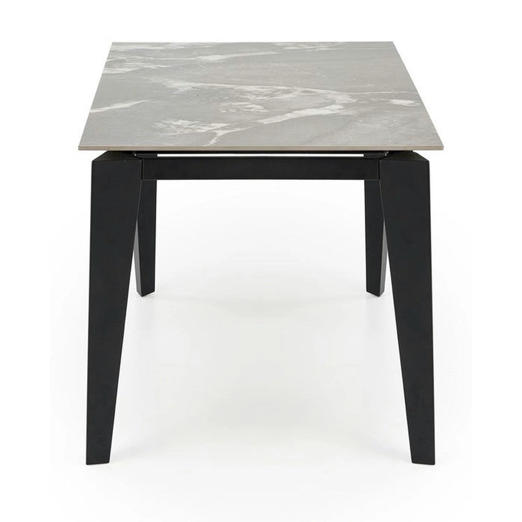 Masa extensibila FELIX, gri cu efect de marmura/negru, piatra sinterizata/metal, 141-201x81x76 cm