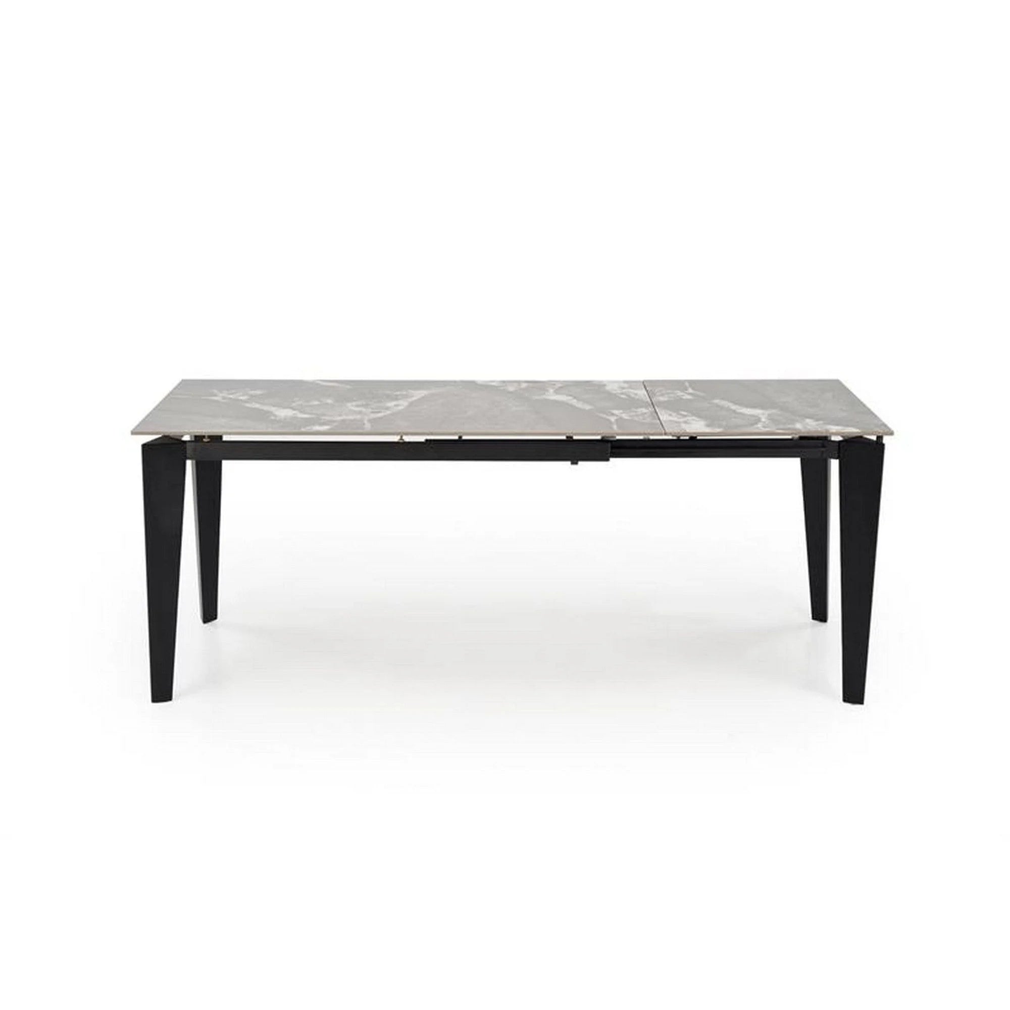 Masa extensibila FELIX, gri cu efect de marmura/negru, piatra sinterizata/metal, 141-201x81x76 cm