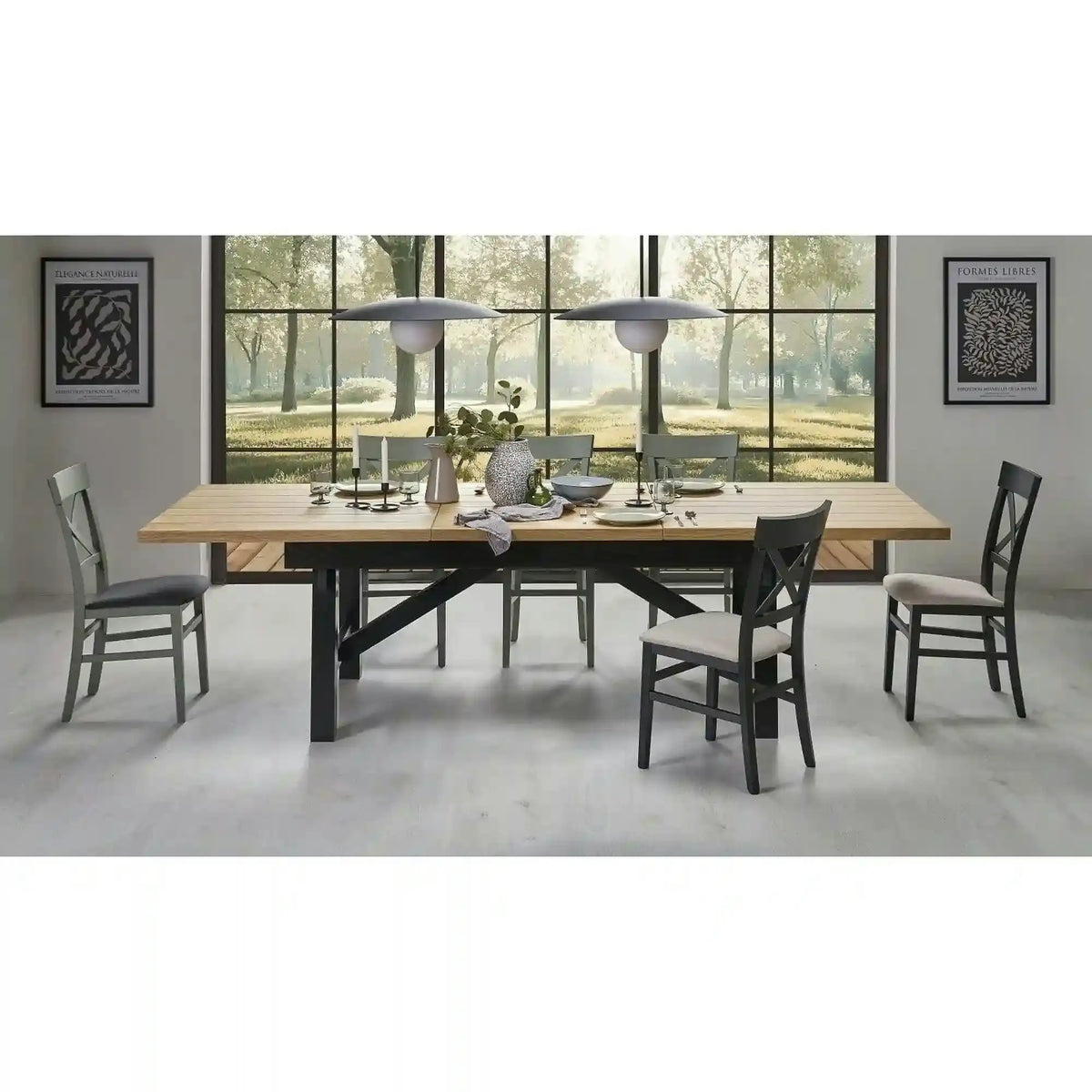 Masa extensibila FIESTA, stejar natural/negru, 200/280x100x77 cm