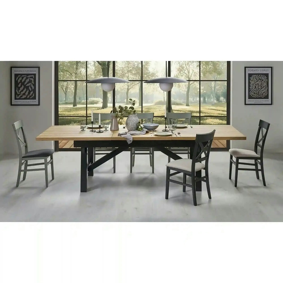 Masa extensibila FIESTA, stejar natural/negru, 200/280x100x77 cm