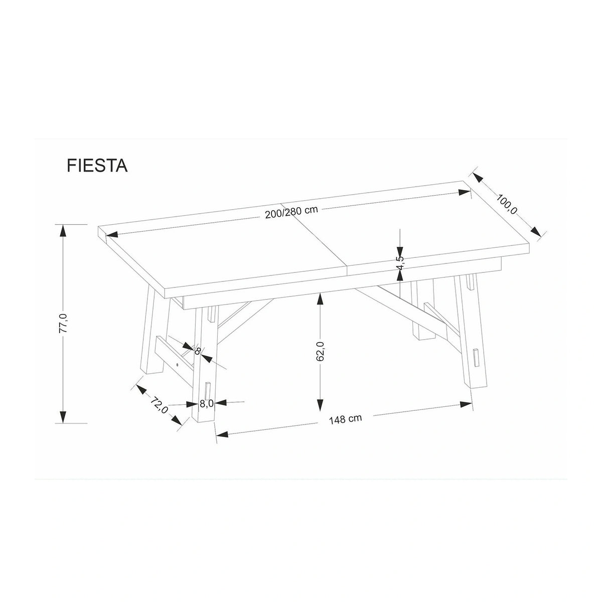 Masa extensibila FIESTA, stejar natural/negru, 200/280x100x77 cm