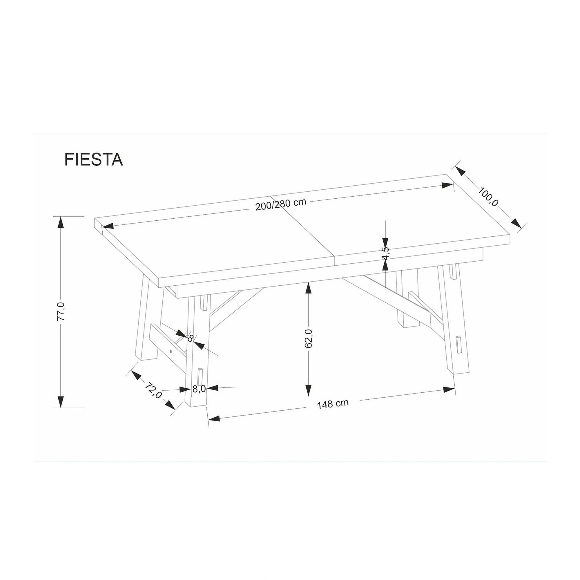 Masa extensibila FIESTA, stejar natural/negru, 200/280x100x77 cm