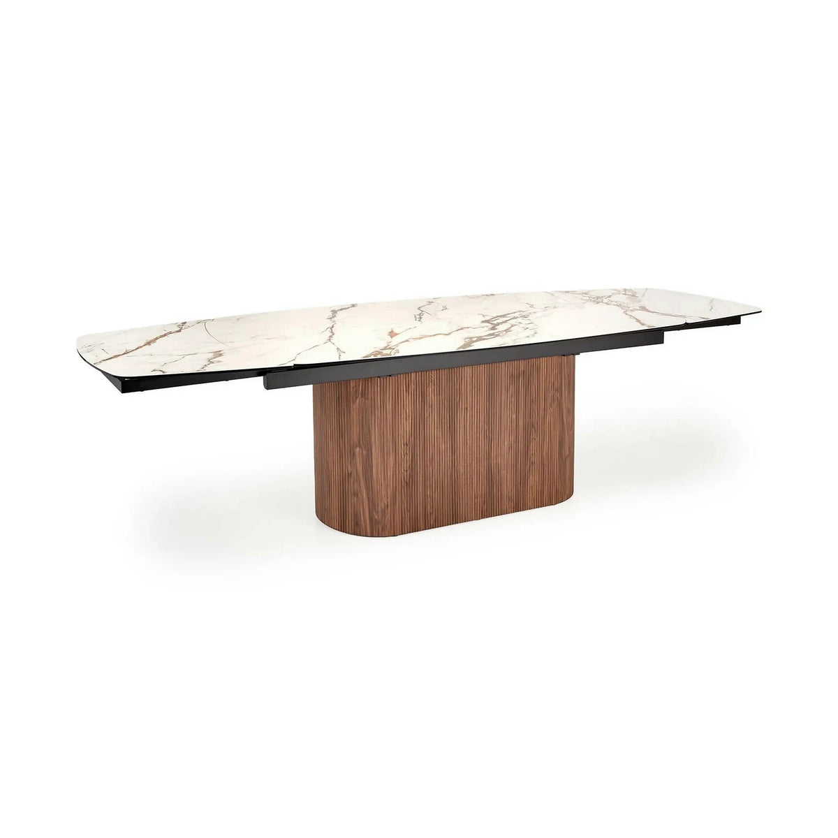 Masa extensibila FLAVOR, efect marmura alba/nuc, ceramica/sticla, 200/300x100x77 cm