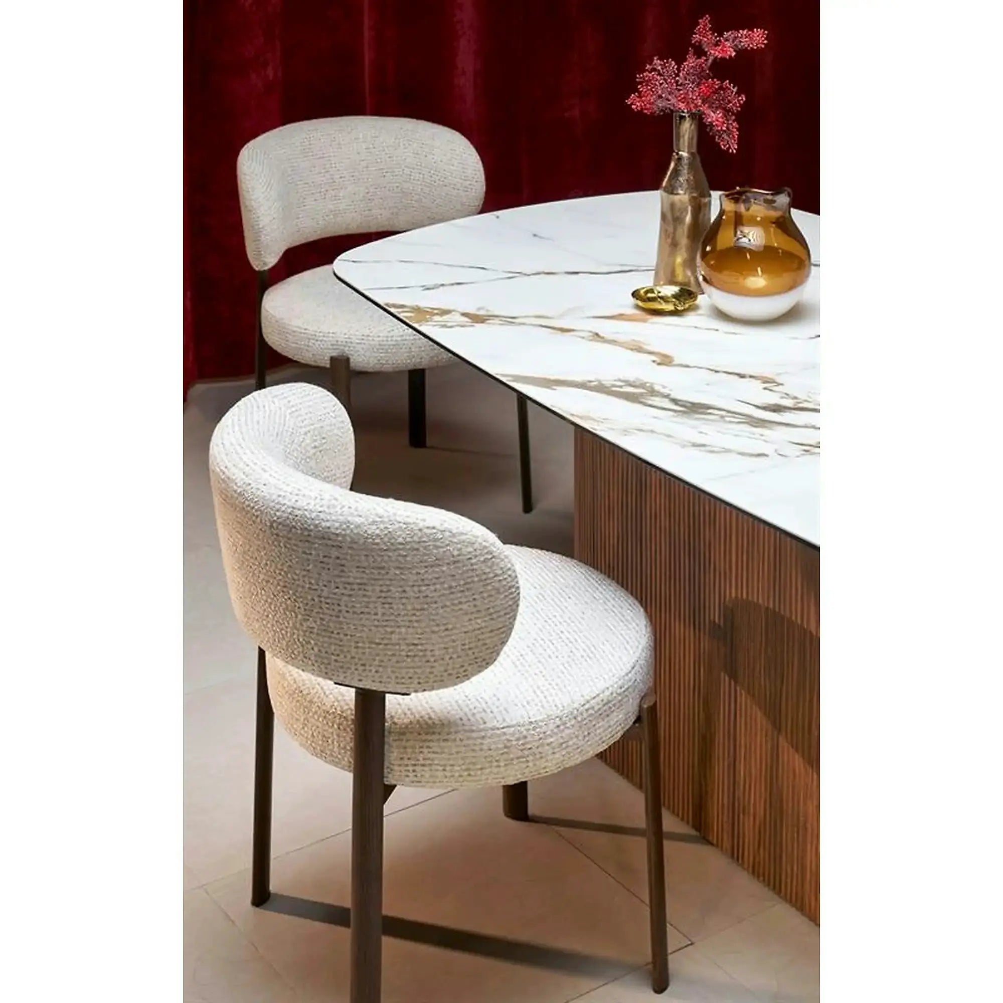 Masa extensibila FLAVOR, efect marmura alba/nuc, ceramica/sticla, 200/300x100x77 cm