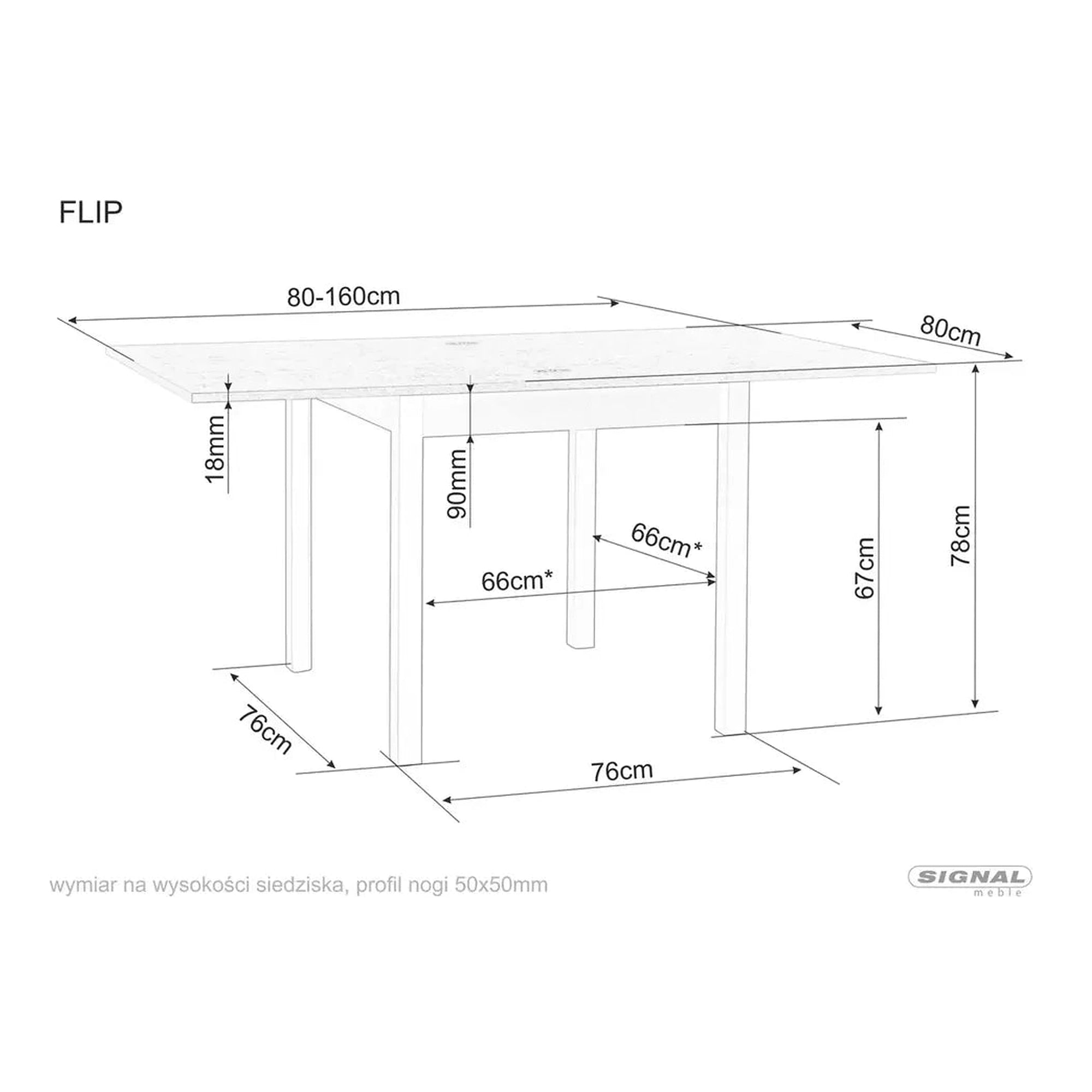Masa extensibila FLIP, stejar artisan/negru, PAL laminat, 80/160x80x78 cm