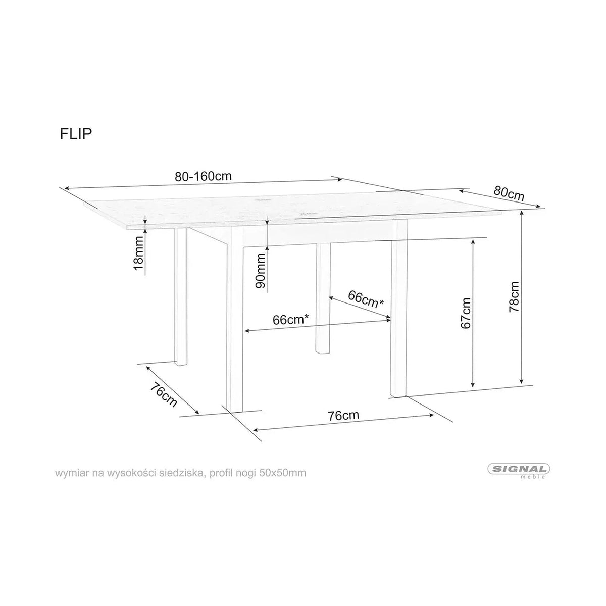 Masa extensibila FLIP, stejar artisan/negru, PAL laminat, 80/160x80x78 cm
