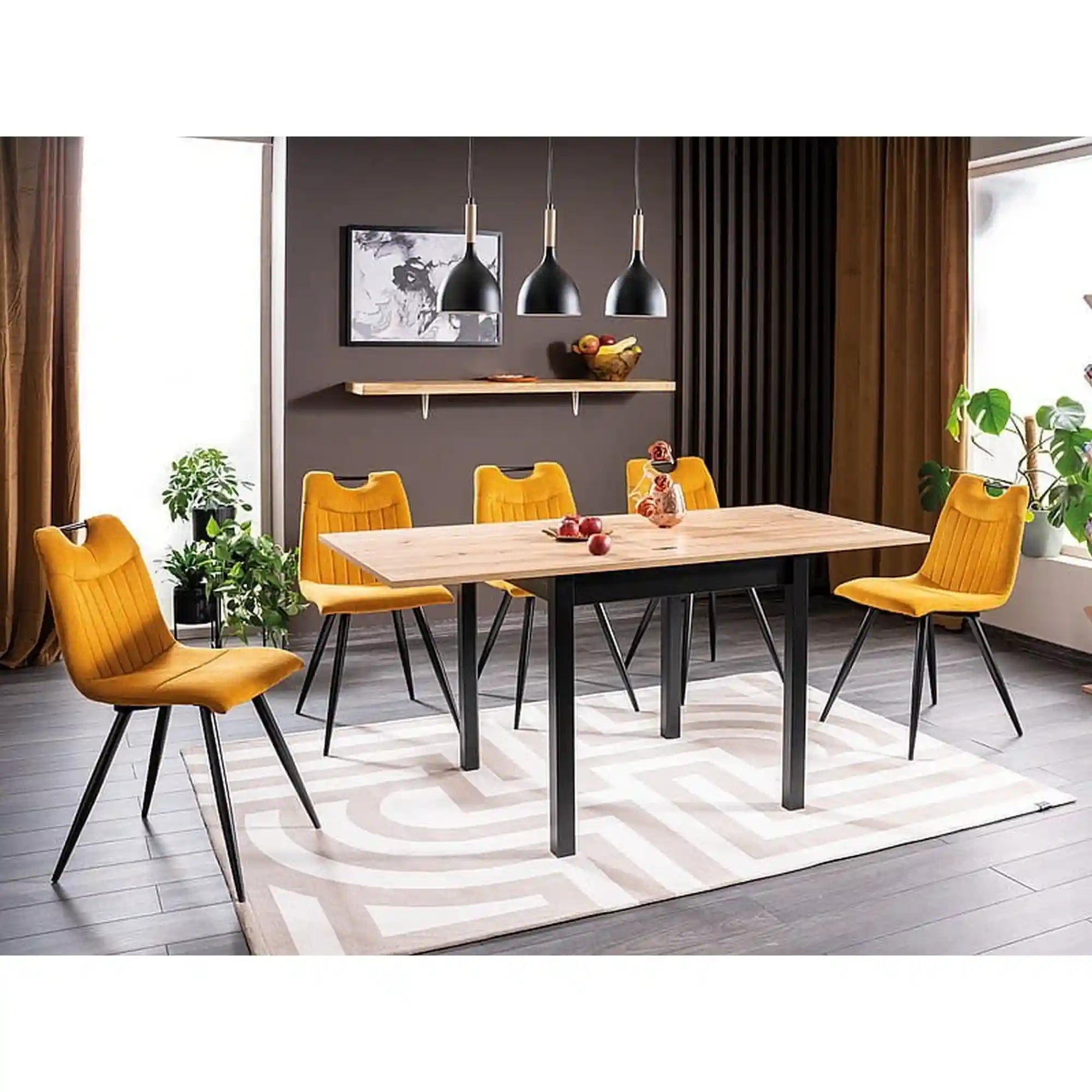 Masa extensibila FLIP, stejar artisan/negru, PAL laminat, 80/160x80x78 cm