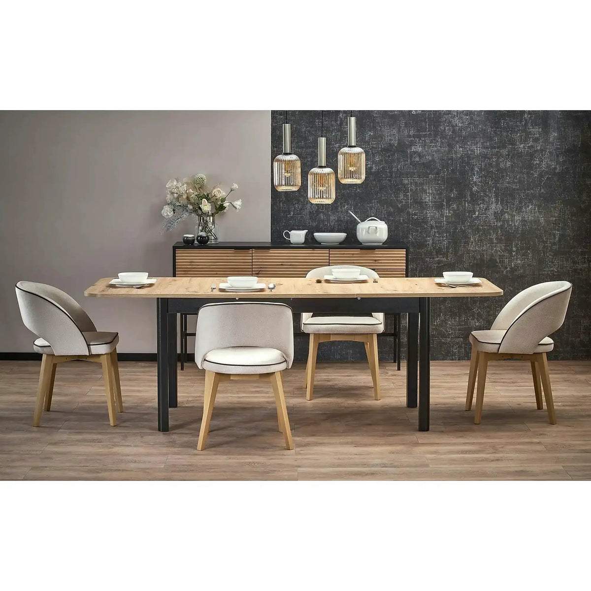 Masa extensibila FLORIAN, stejar artisan/negru, PAL furniruit, 160/228x90x78 cm