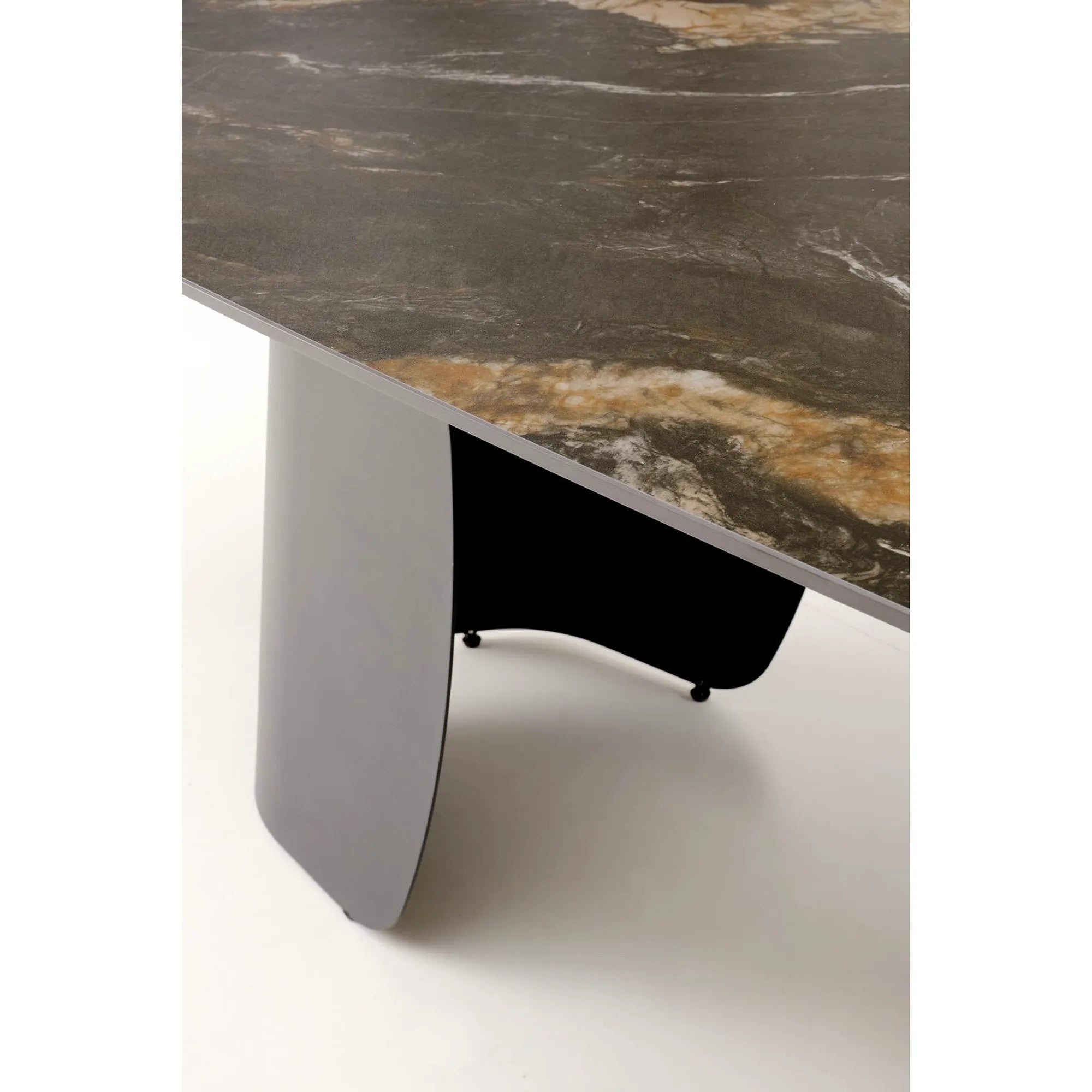 Masa extensibila FORUM, negru cu efect de marmura/negru, piatra sinterizata/otel, 180/260x90x76 cm