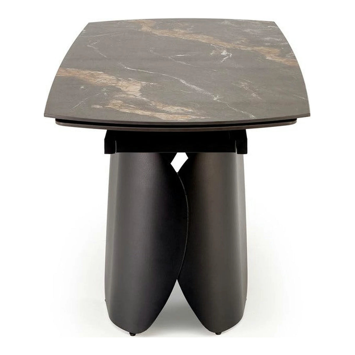 Masa extensibila FORUM, negru cu efect de marmura/negru, piatra sinterizata/otel, 180/260x90x76 cm