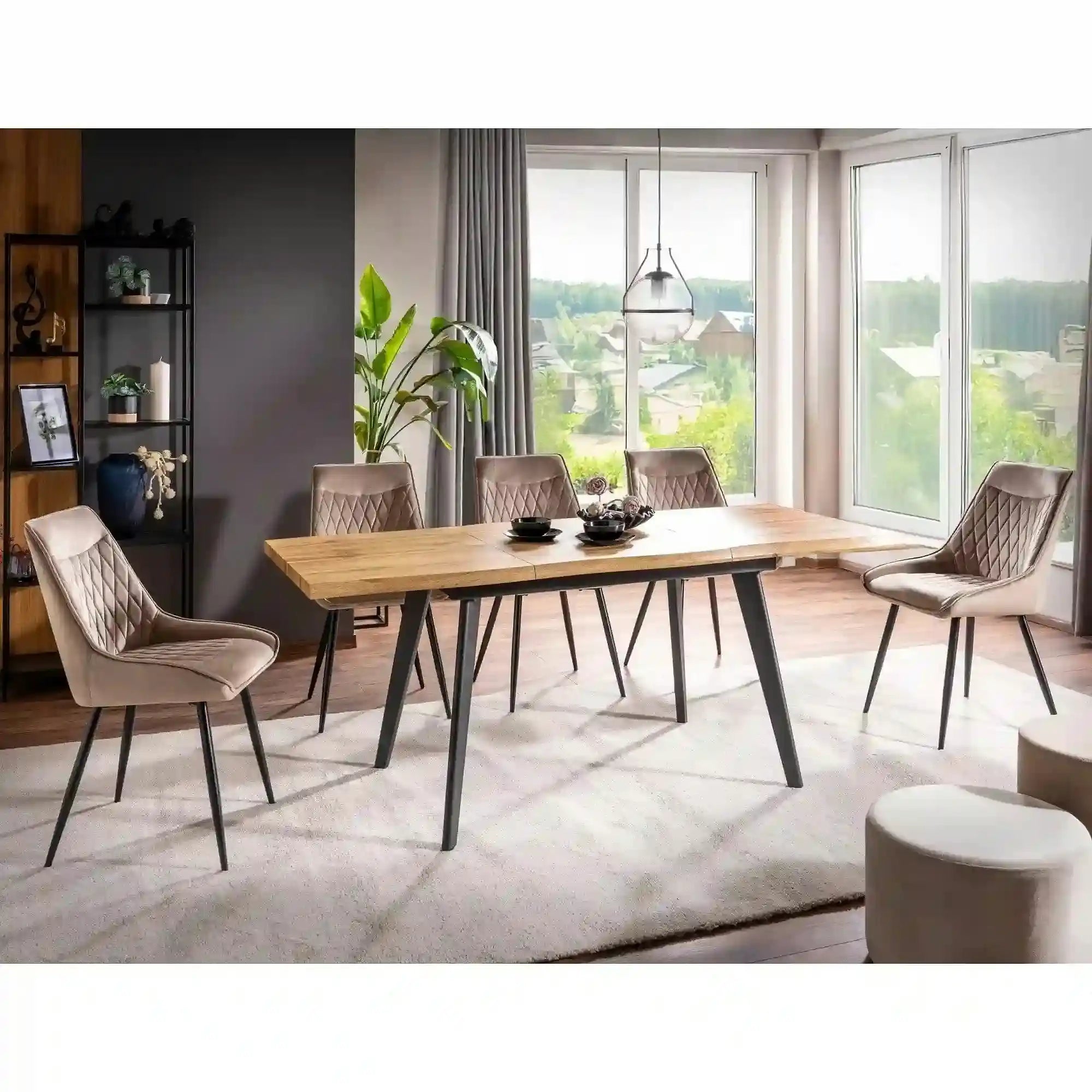 Masa extensibila FRESNO, stejar artisan/negru, 120/180x80x76 cm