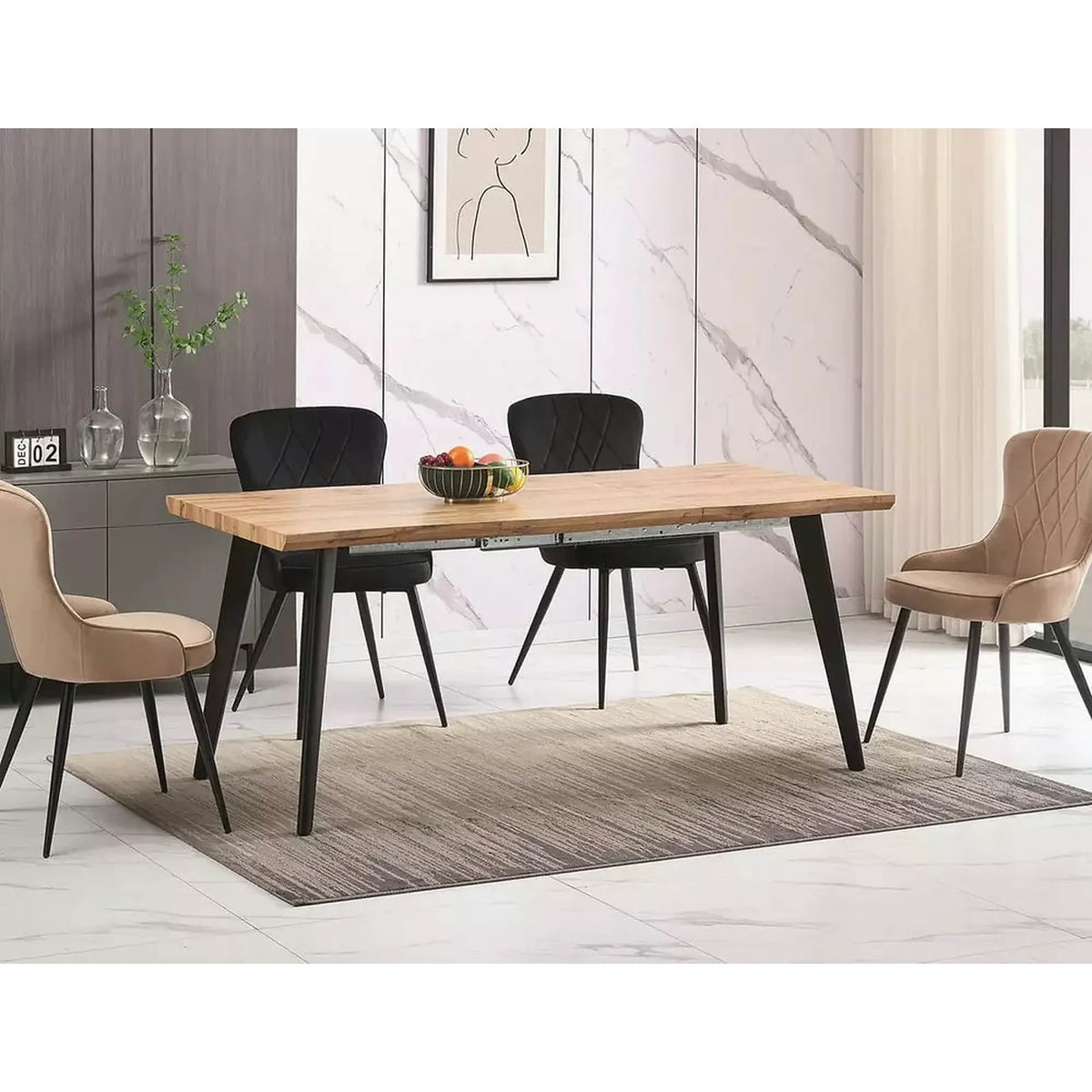 Masa extensibila FRESNO, stejar/negru, 150/210x90x76 cm