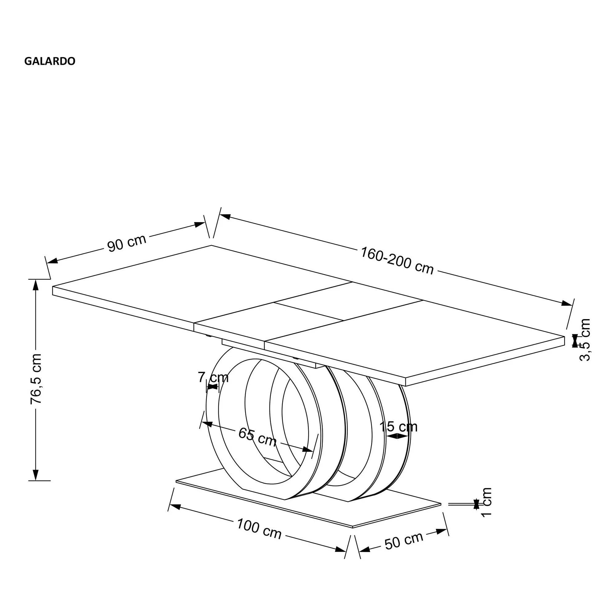 Masa extensibila GALARDO, alb lucios/auriu, 160/200x90x77 cm