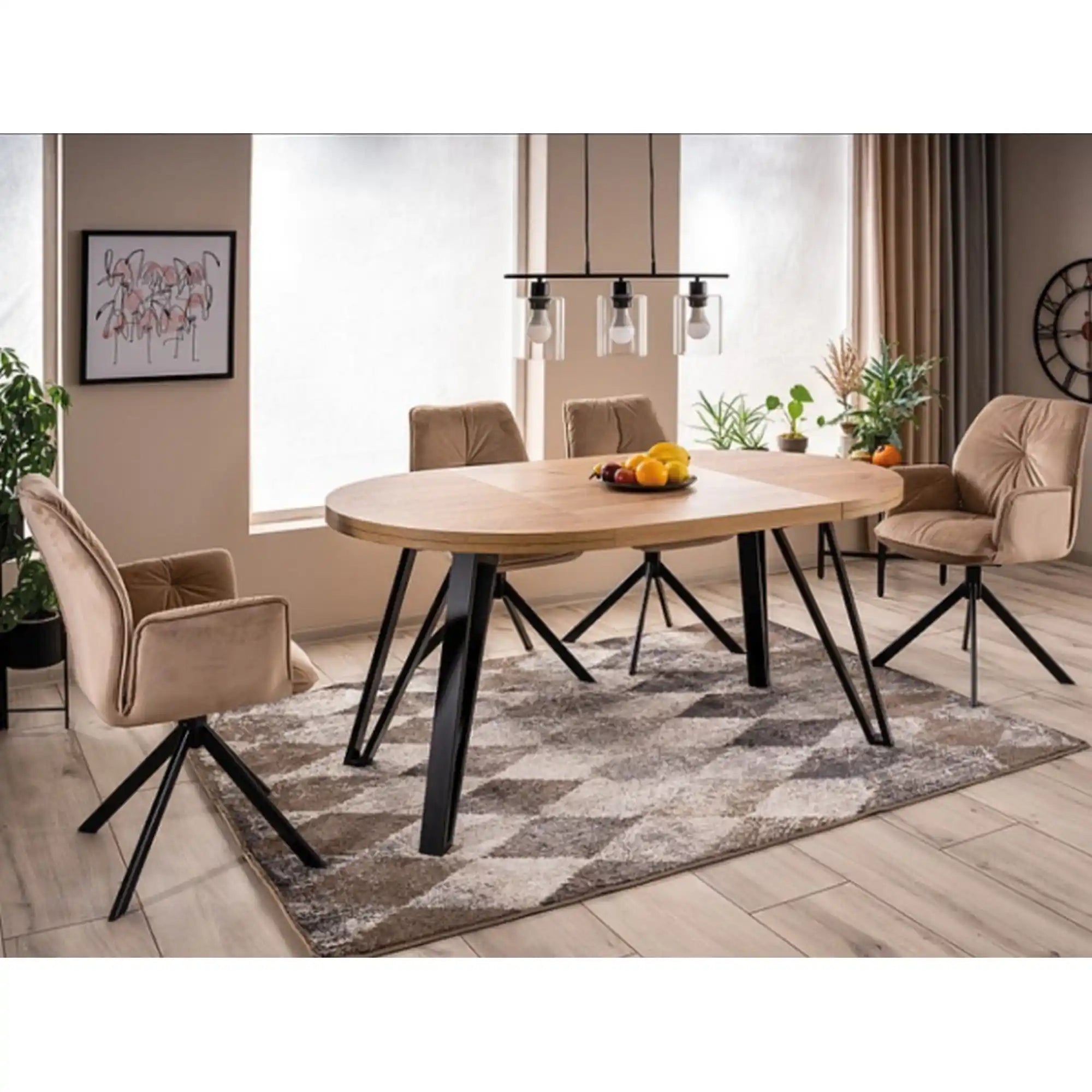 Masa extensibila GALAXY, stejar artisan/negru, PAL laminat/metal, 100/168x100x76 cm