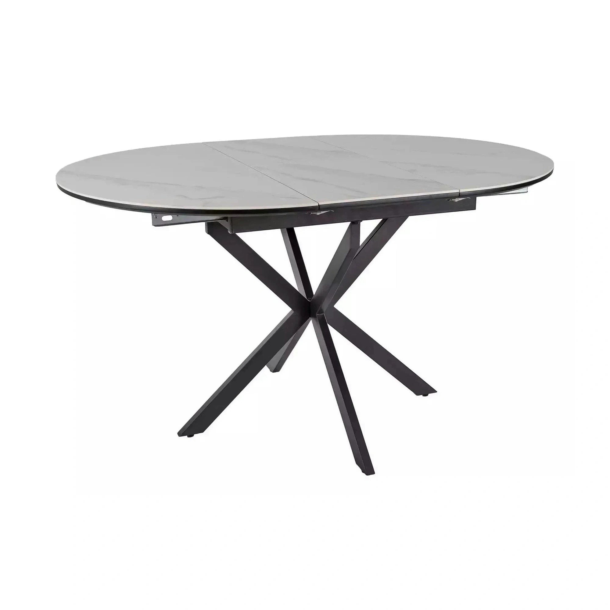 Masa extensibila GASTON, alb mat cu efect de marmura, ceramica/metal, 100/135x100x76 cm