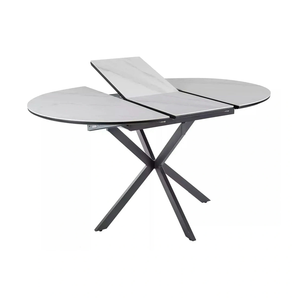 Masa extensibila GASTON, alb mat cu efect de marmura, ceramica/metal, 100/135x100x76 cm