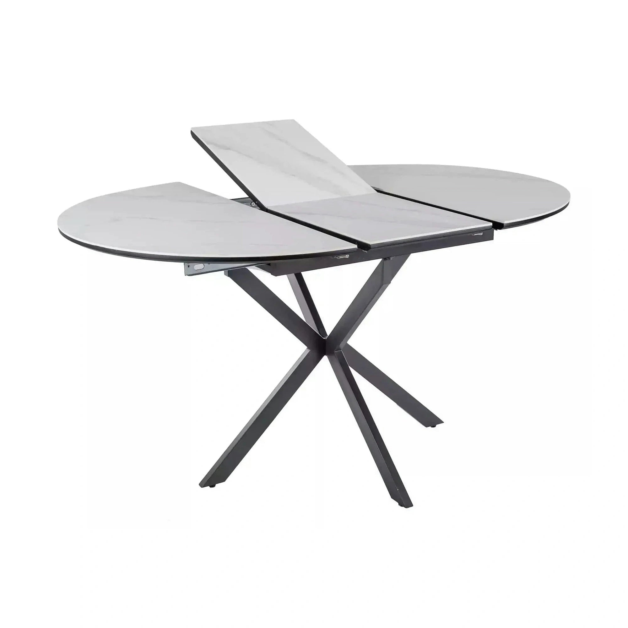 Masa extensibila GASTON, alb mat cu efect de marmura, ceramica/metal, 100/135x100x76 cm