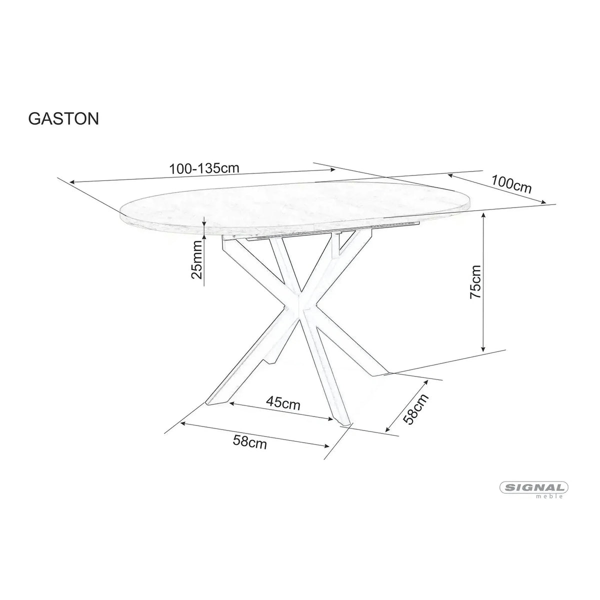 Masa extensibila GASTON, alb mat cu efect de marmura, ceramica/metal, 100/135x100x76 cm