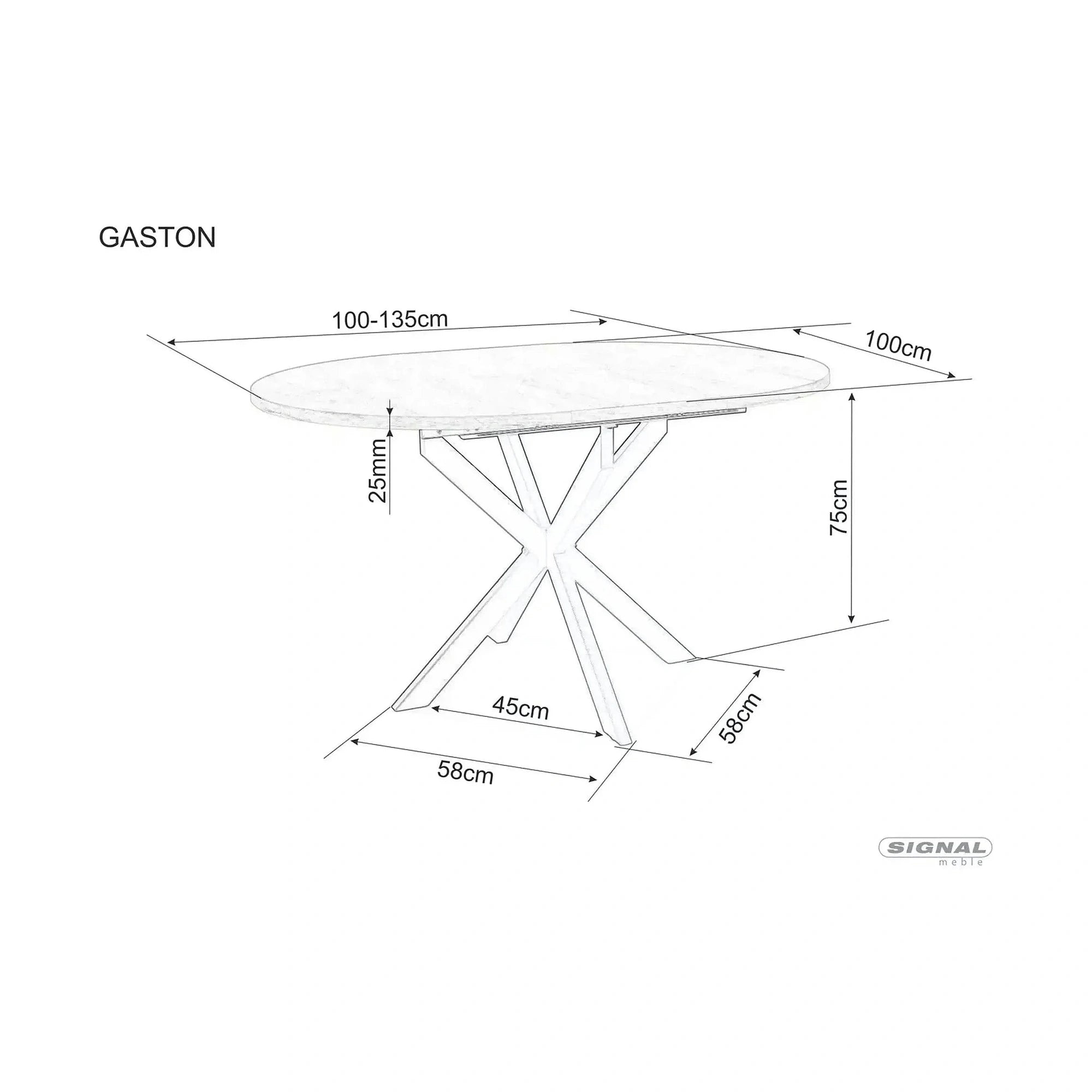 Masa extensibila GASTON, alb mat cu efect de marmura, ceramica/metal, 100/135x100x76 cm