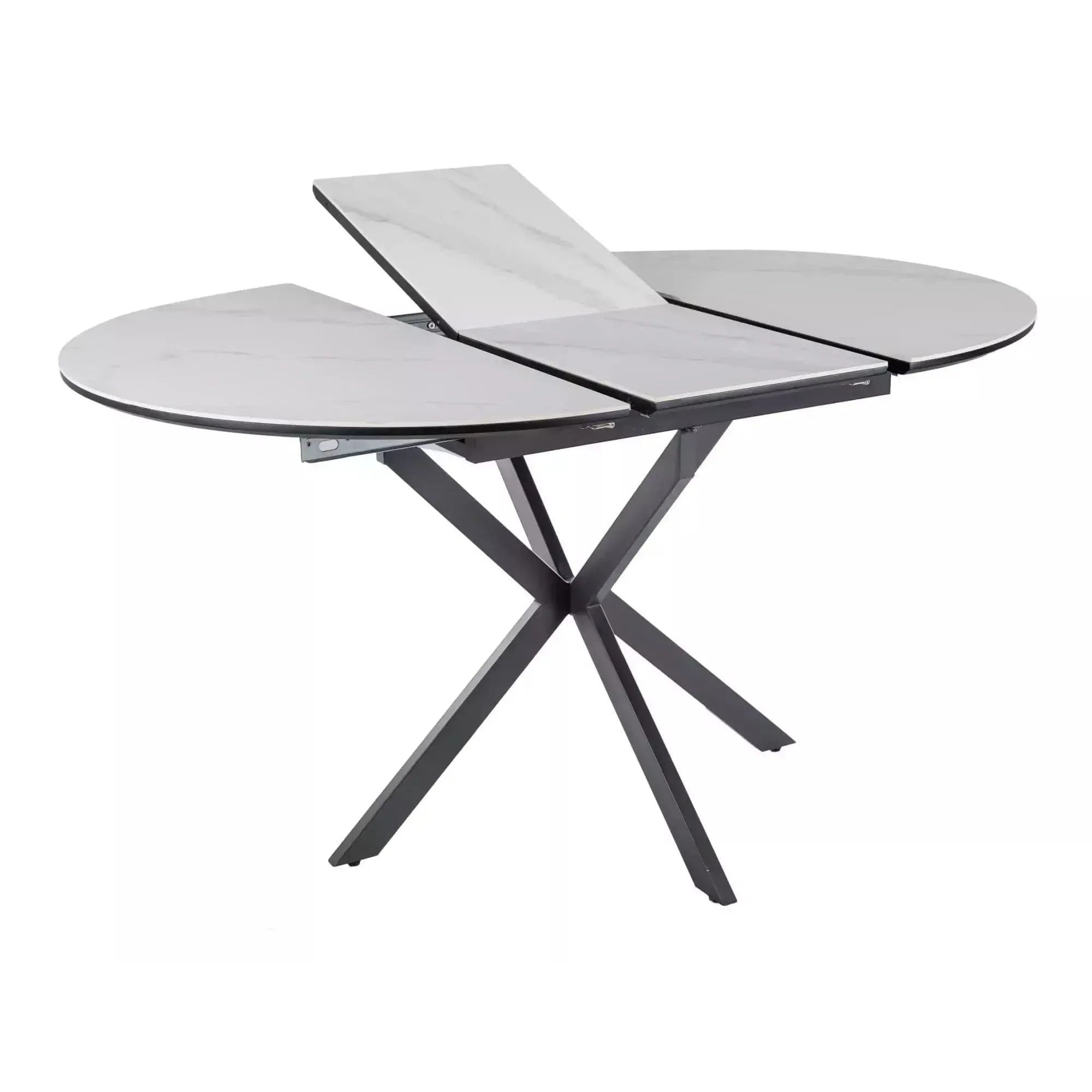 Masa extensibila GASTON, alb mat cu efect de marmura, ceramica/metal, 100/135x100x76 cm