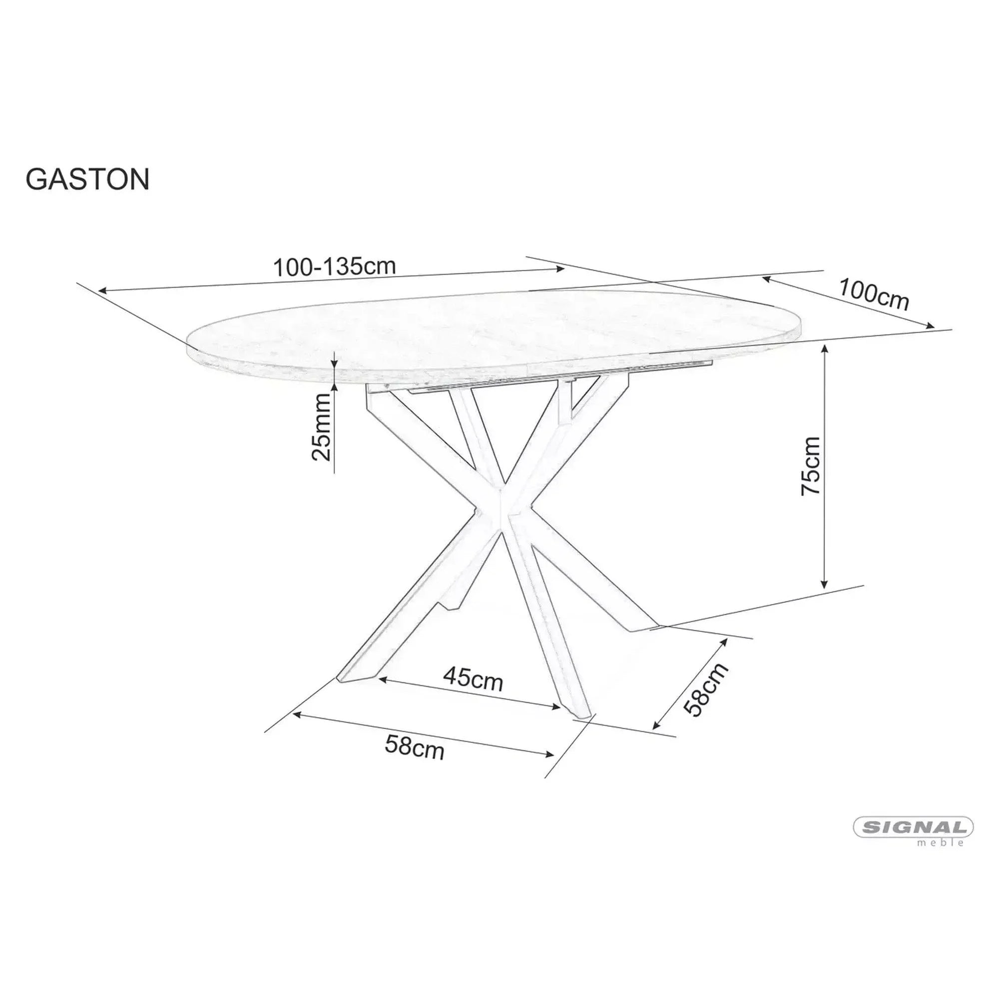 Masa extensibila GASTON, alb mat cu efect de marmura, ceramica/metal, 100/135x100x76 cm