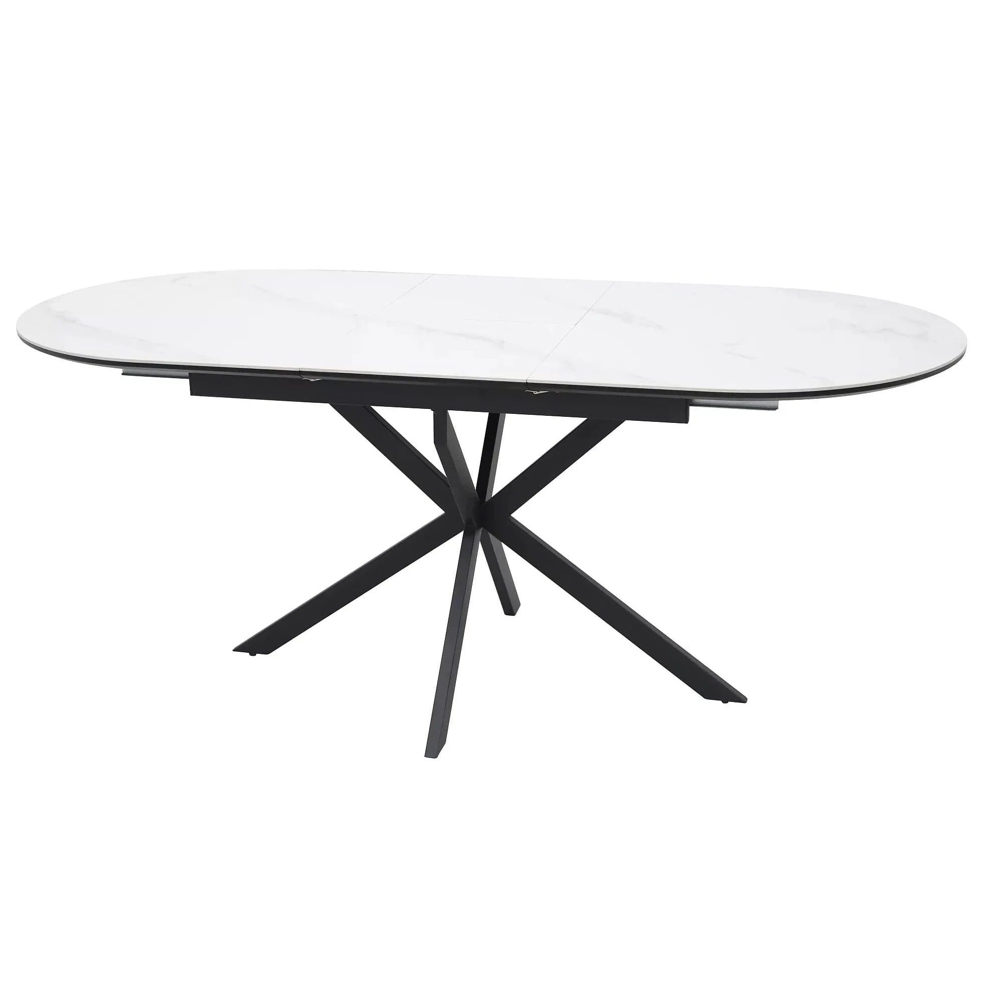 Masa extensibila GASTON, alb mat cu efect de marmura, ceramica/metal, 140/180x80x76 cm