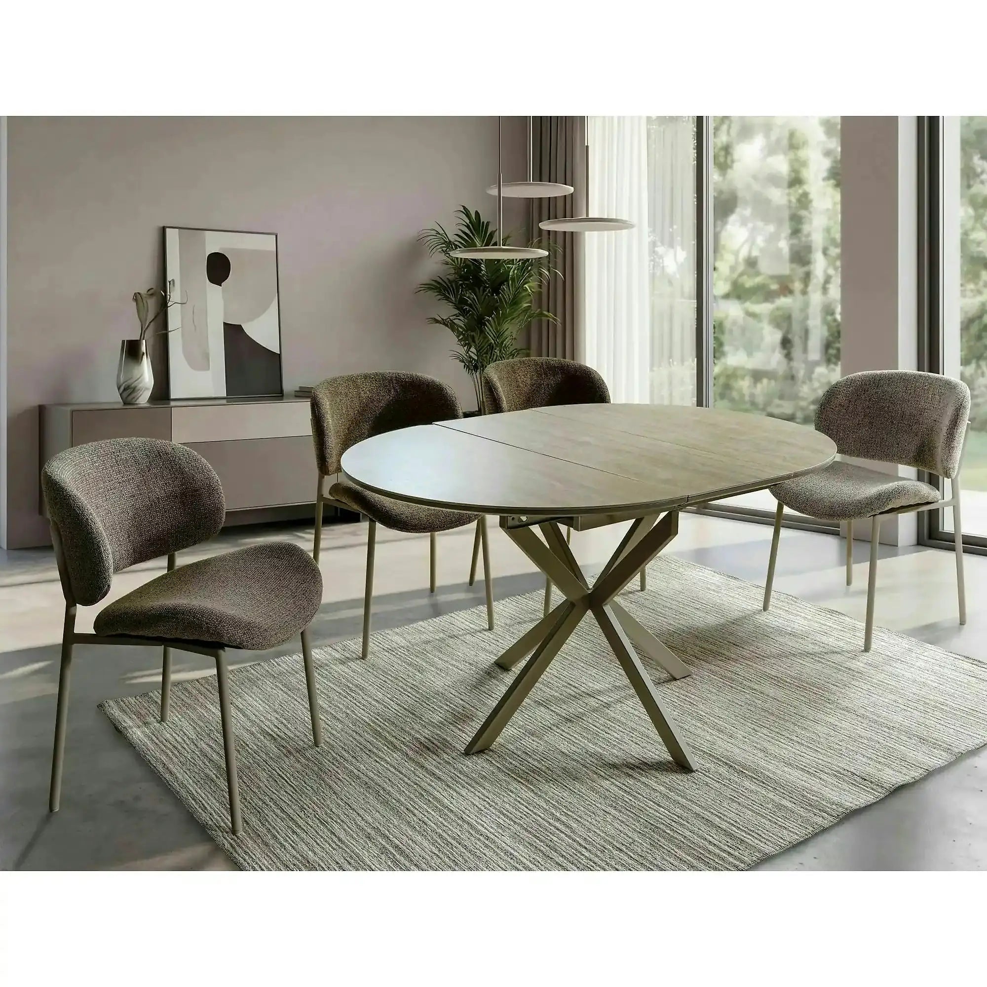 Masă extensibilă GASTON, bej/cașmir, ceramică/metal/MDF, 100–135x100x76 cm