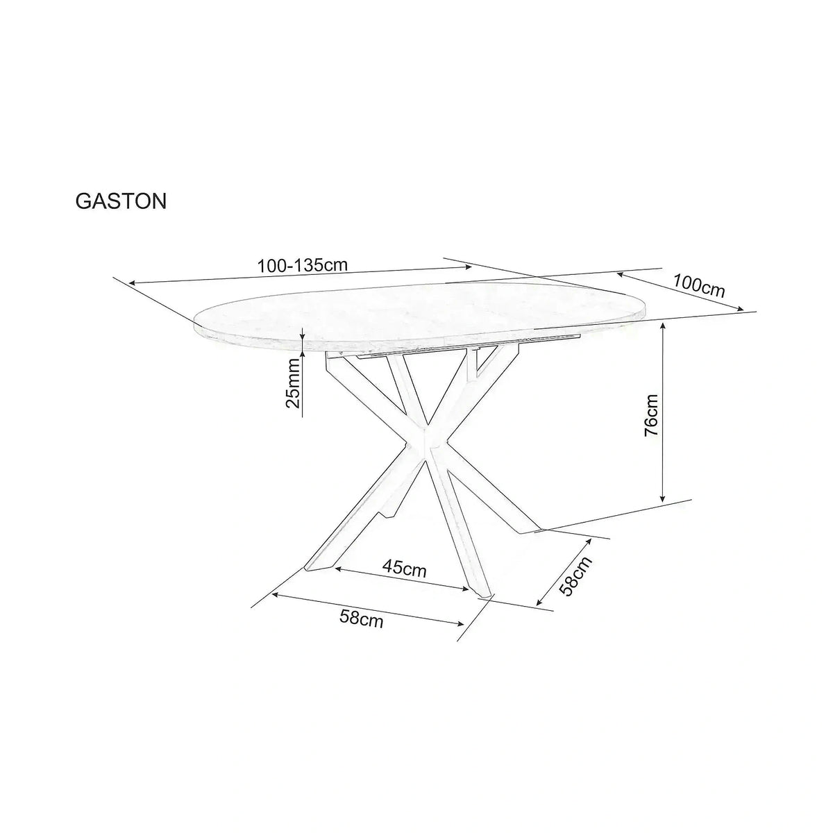 Masă extensibilă GASTON, bej/cașmir, ceramică/metal/MDF, 100–135x100x76 cm