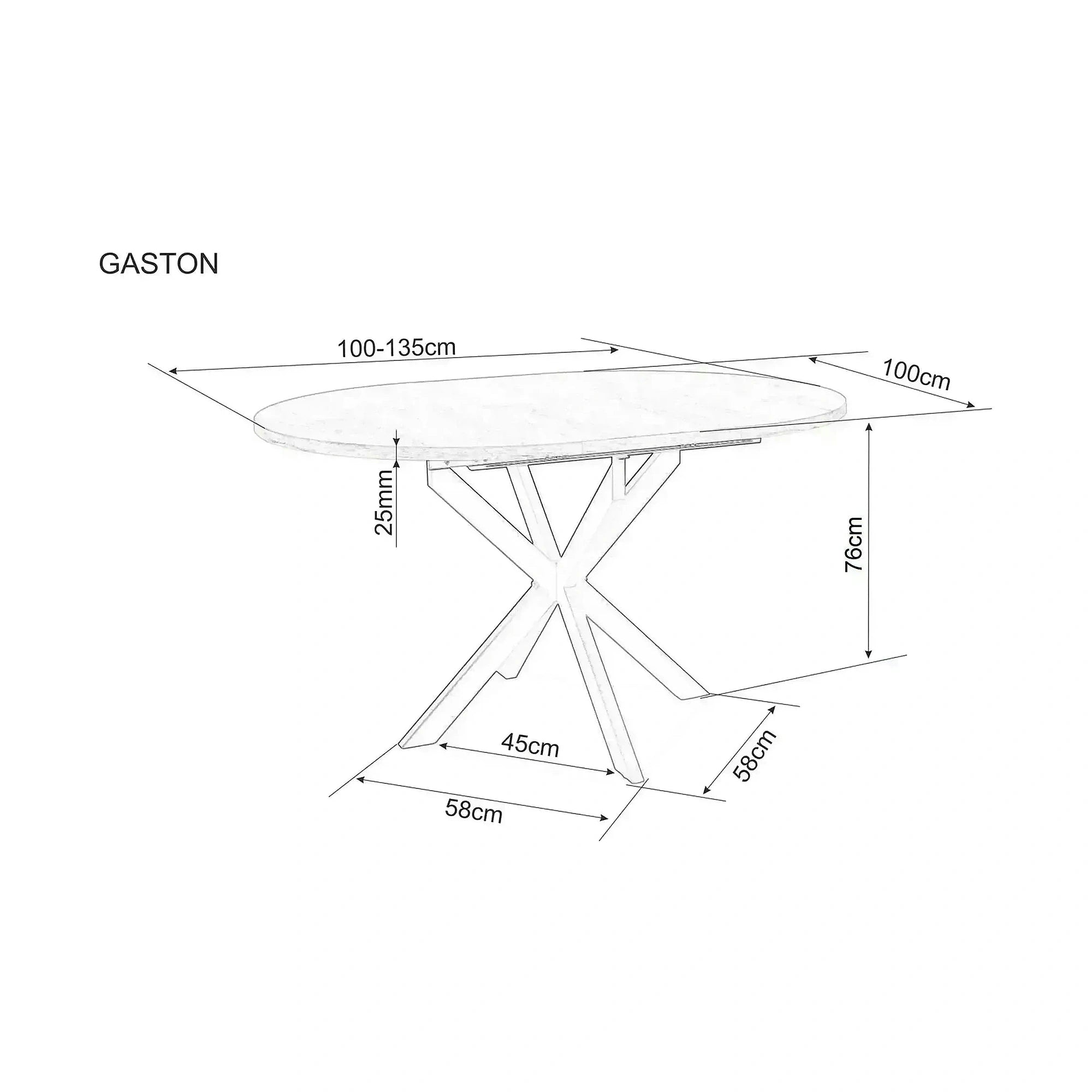Masă extensibilă GASTON, bej/cașmir, ceramică/metal/MDF, 100–135x100x76 cm