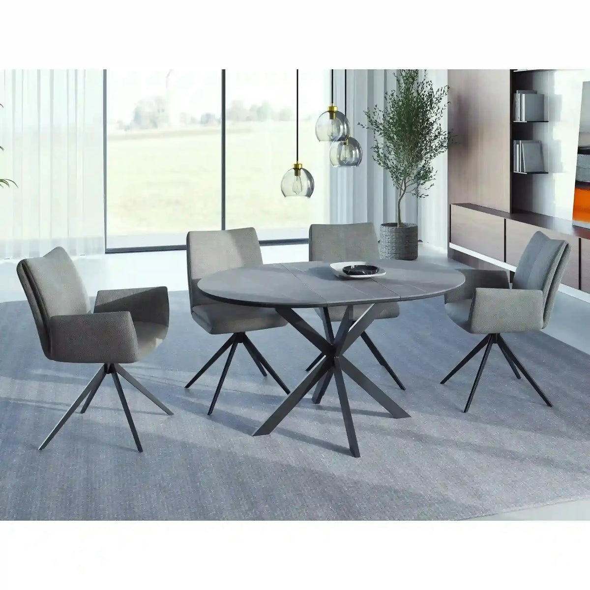 Masa extensibila GASTON, gri mat cu efect de marmura, ceramica/metal, 100/135x100x76 cm