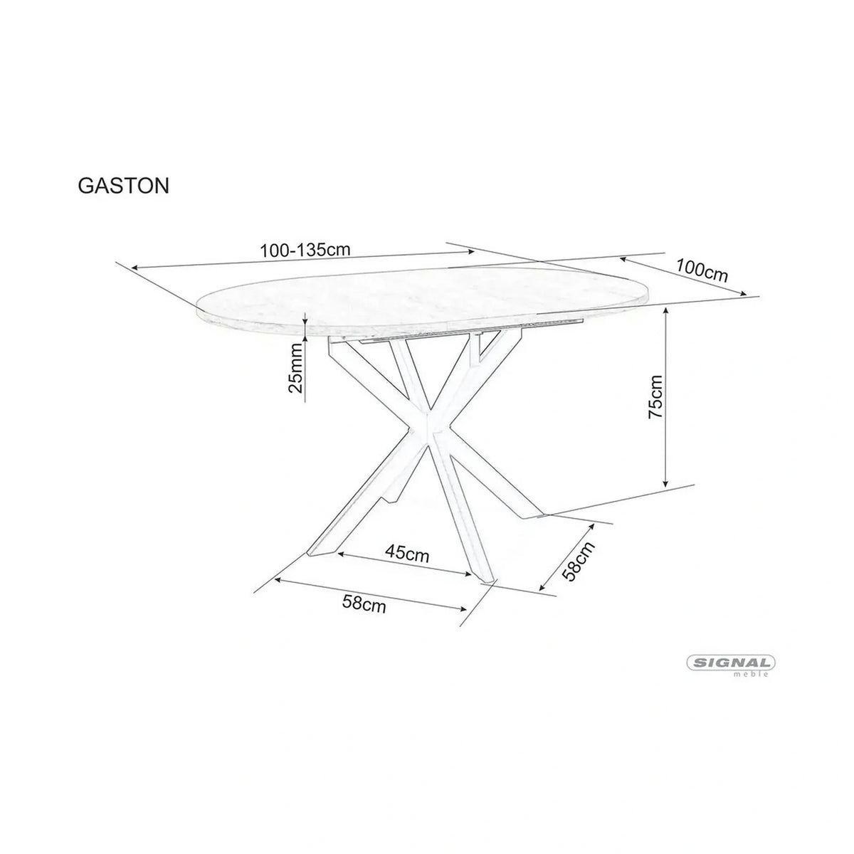 Masa extensibila GASTON, gri mat cu efect de marmura, ceramica/metal, 100/135x100x76 cm