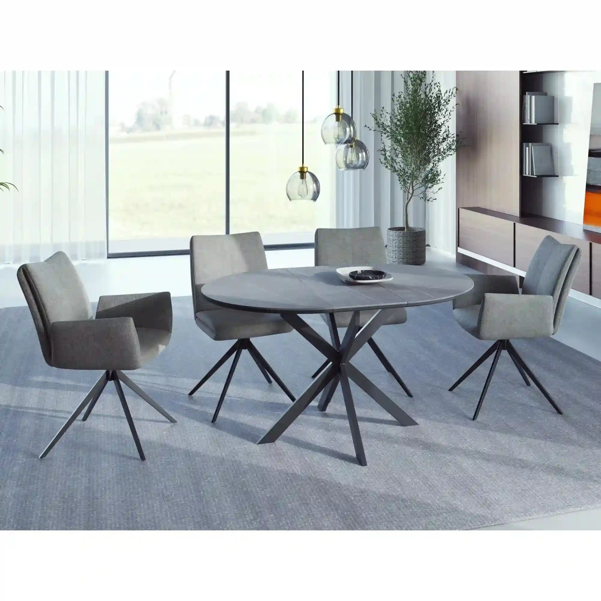 Masa extensibila GASTON, gri mat cu efect de marmura, ceramica/metal, 100/135x100x76 cm