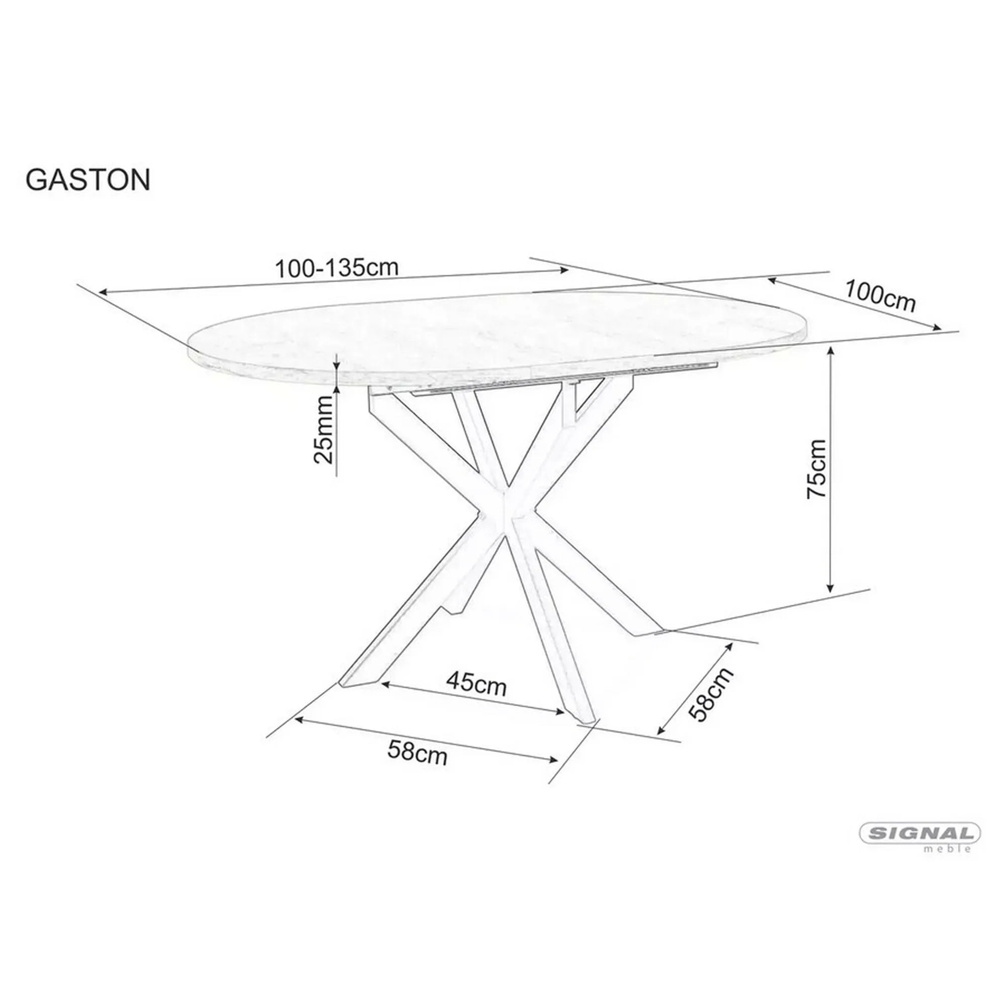 Masa extensibila GASTON, gri mat cu efect de marmura, ceramica/metal, 100/135x100x76 cm